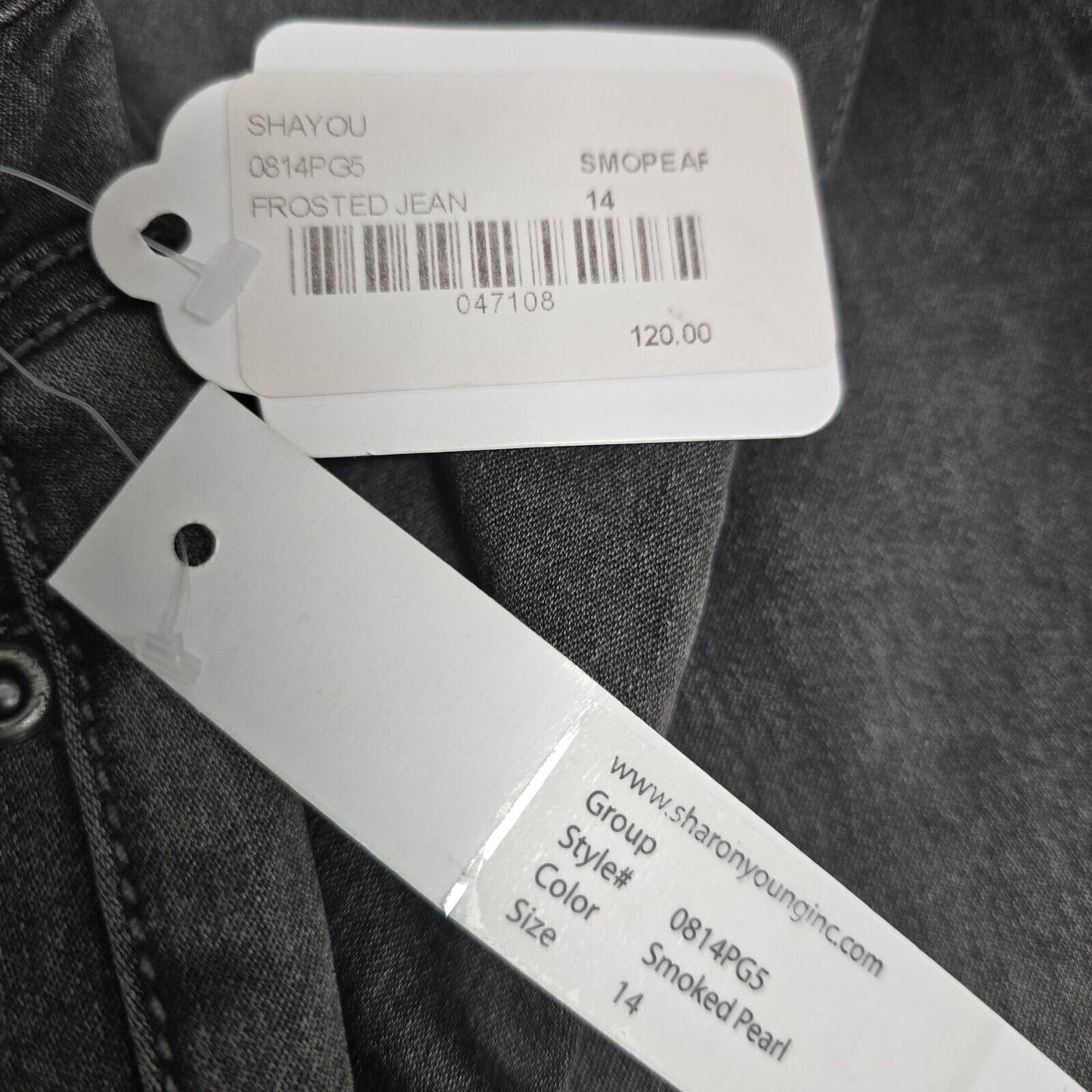 NWT Sharon Young High Rise Frosted Smoked Pearl Black Jeans Size 14 (32 X 31)