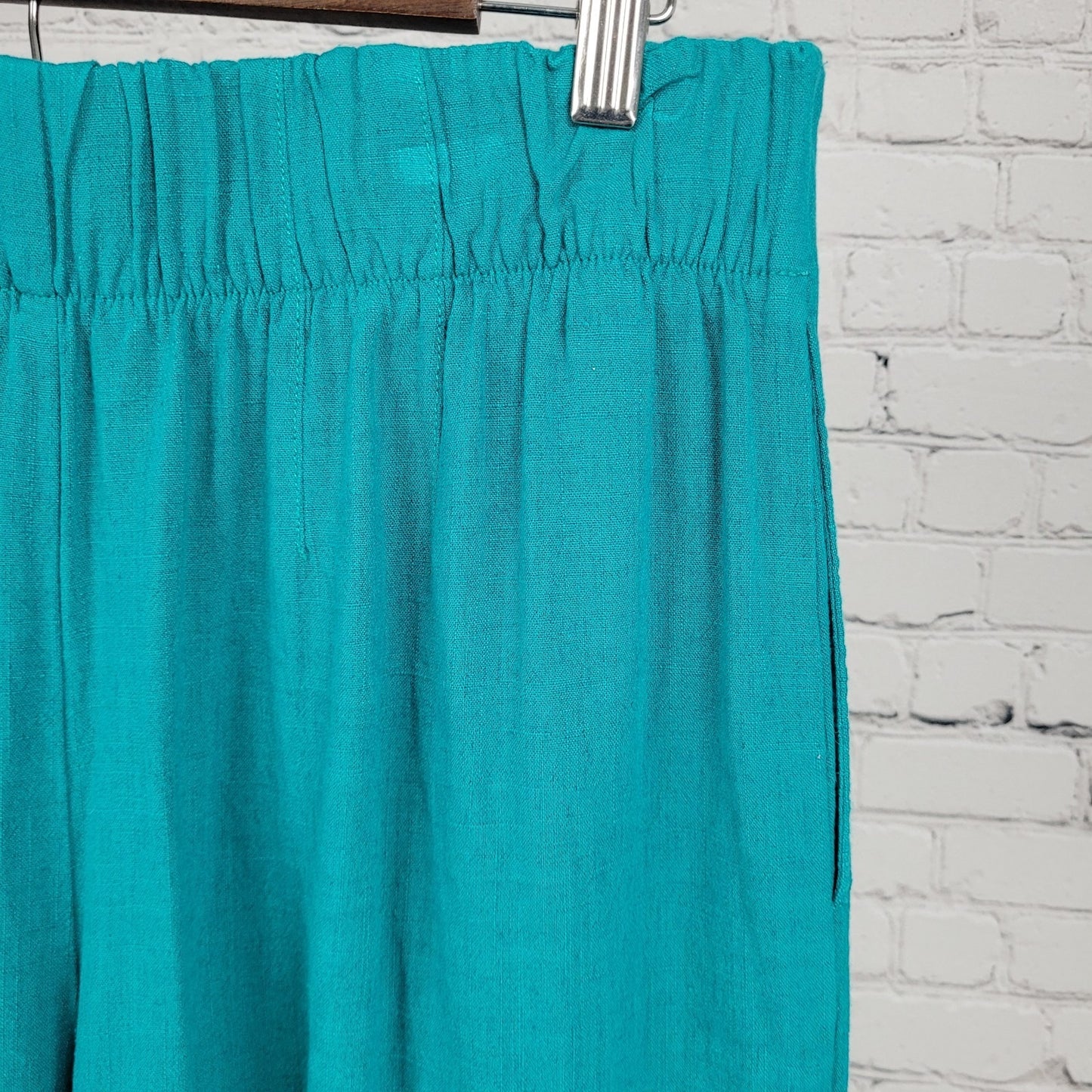 Soft Surroundings Blue Linen Blend High Rise Wide Leg Crop Pants Medium (32x21)