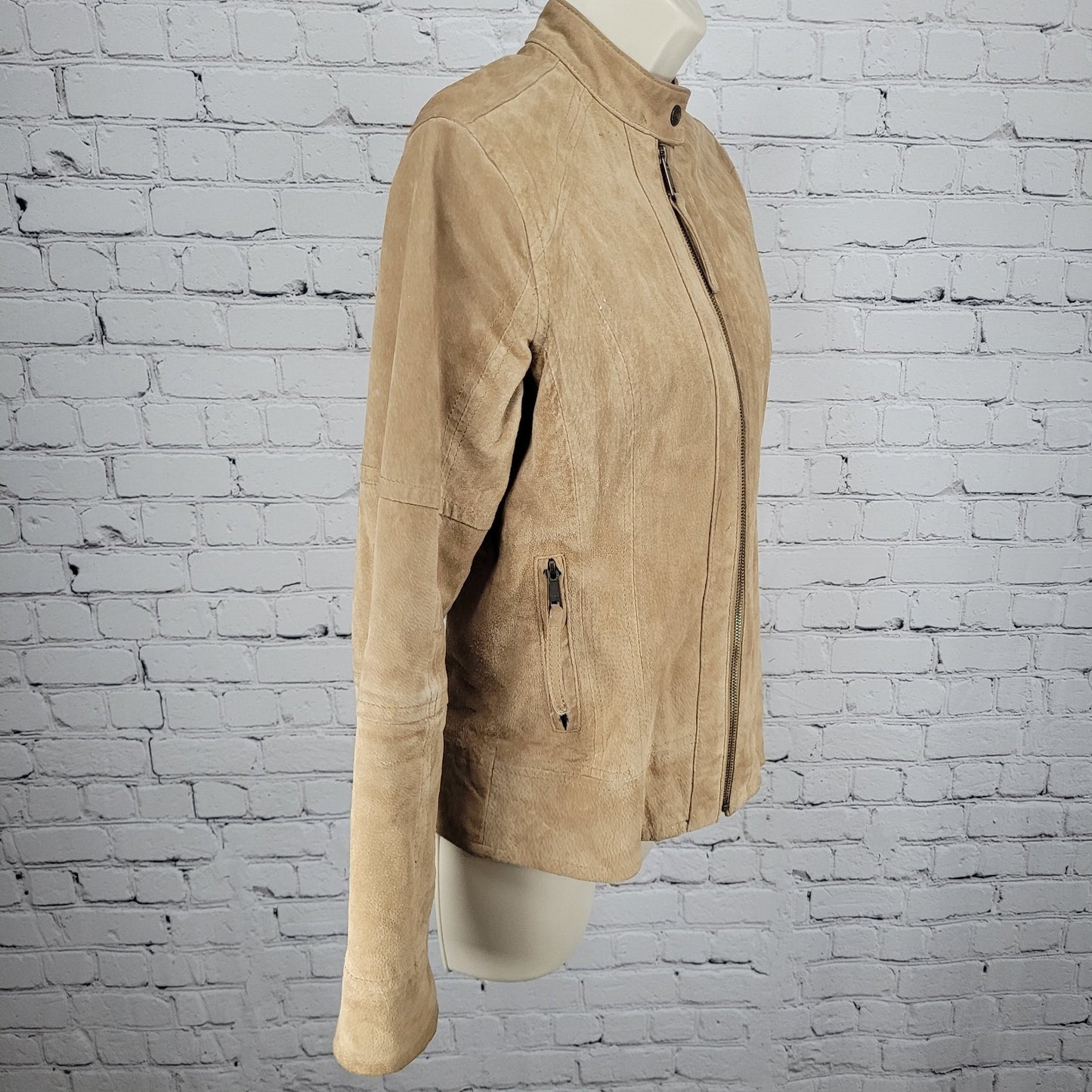 Ariat Tan 100% Genuine Pig Leather Suede Zipped Pockets Lined Jacket Medium M