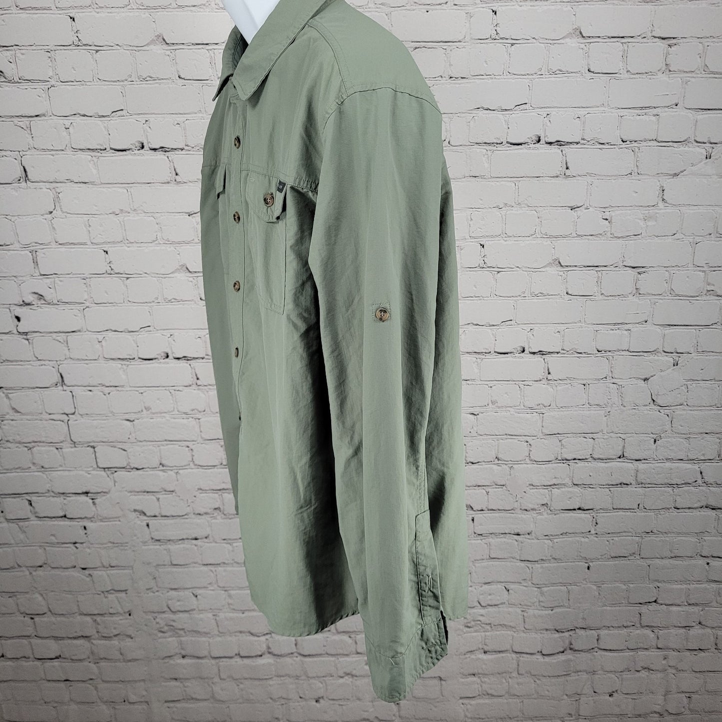 Free Country Green Nylon Lightweight Button Up Long Sleeve Shirt Size XXL