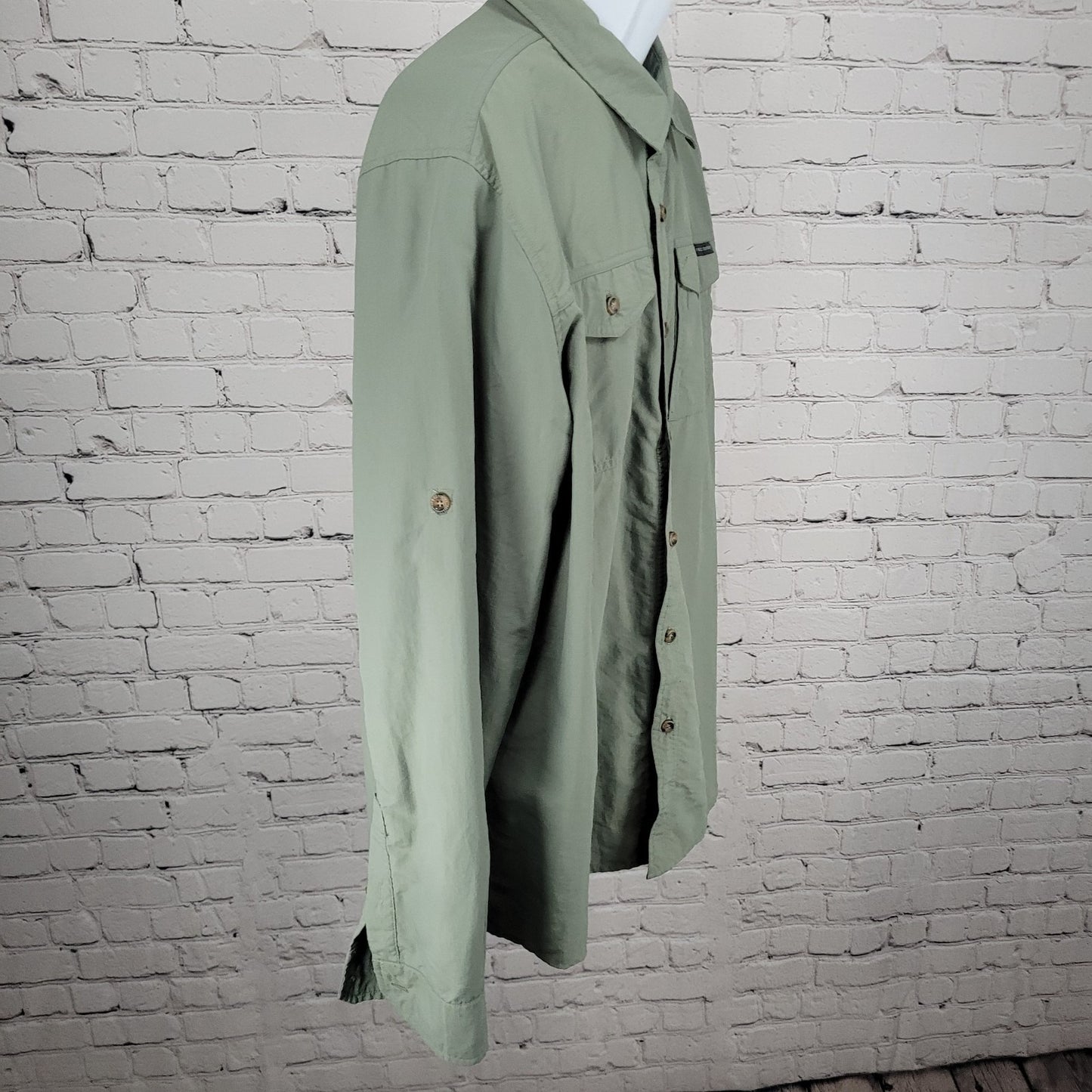 Free Country Green Nylon Lightweight Button Up Long Sleeve Shirt Size XXL