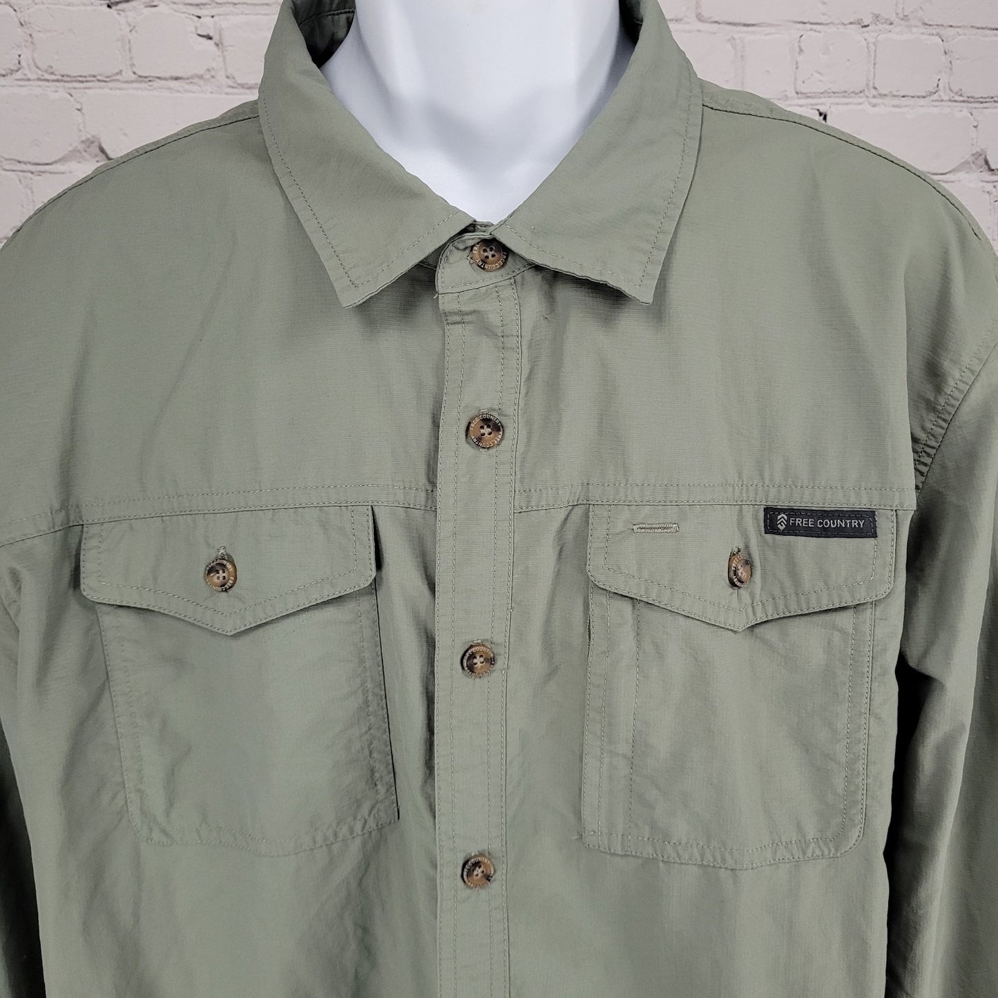 Free Country Green Nylon Lightweight Button Up Long Sleeve Shirt Size XXL