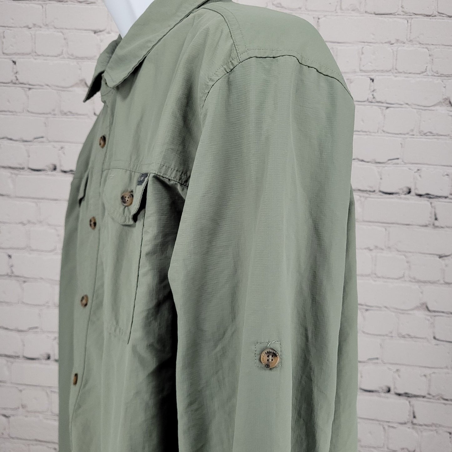 Free Country Green Nylon Lightweight Button Up Long Sleeve Shirt Size XXL