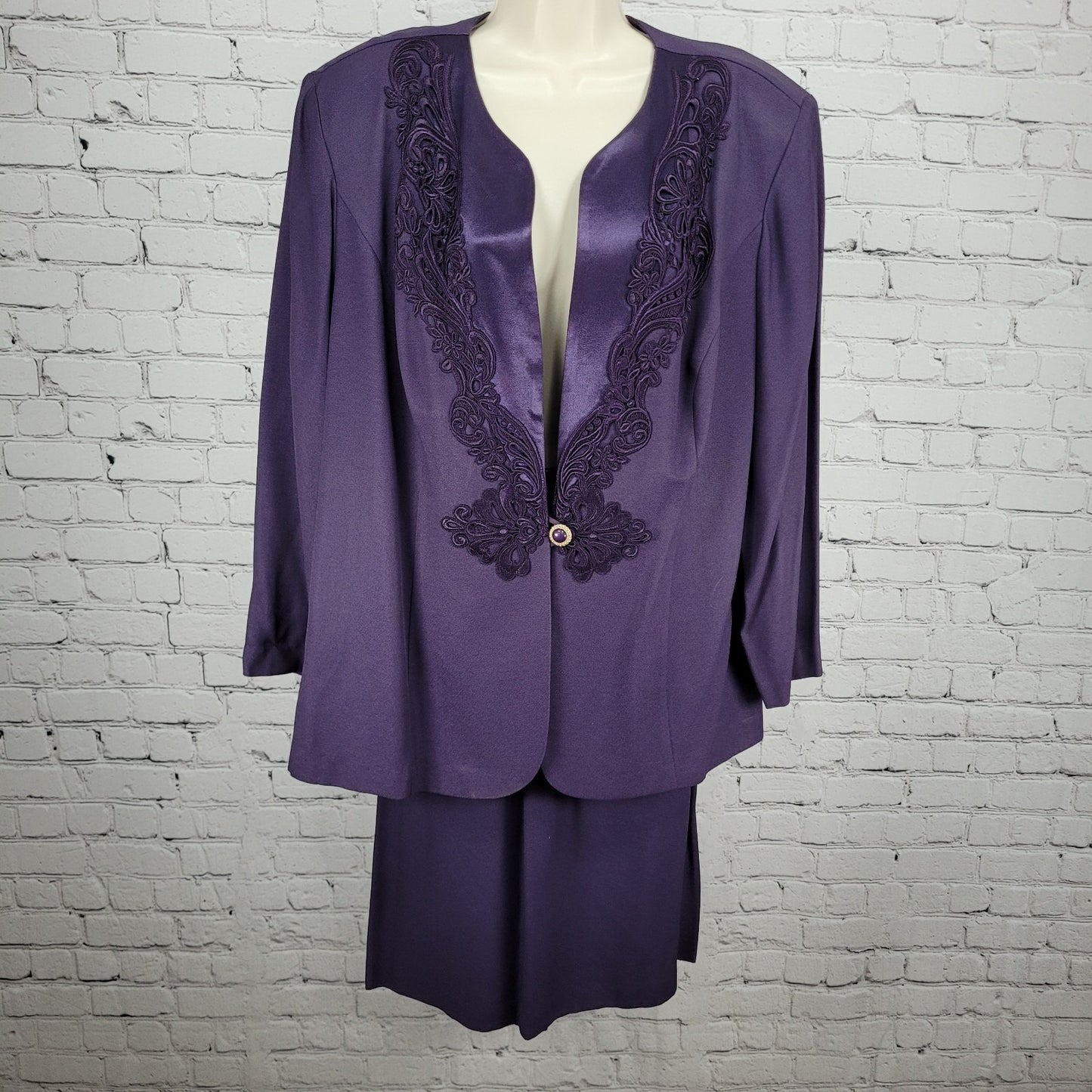 VTG R&M Richards Purple Skirt Suit Outfit 2 Piece Set USA Made Size 22W