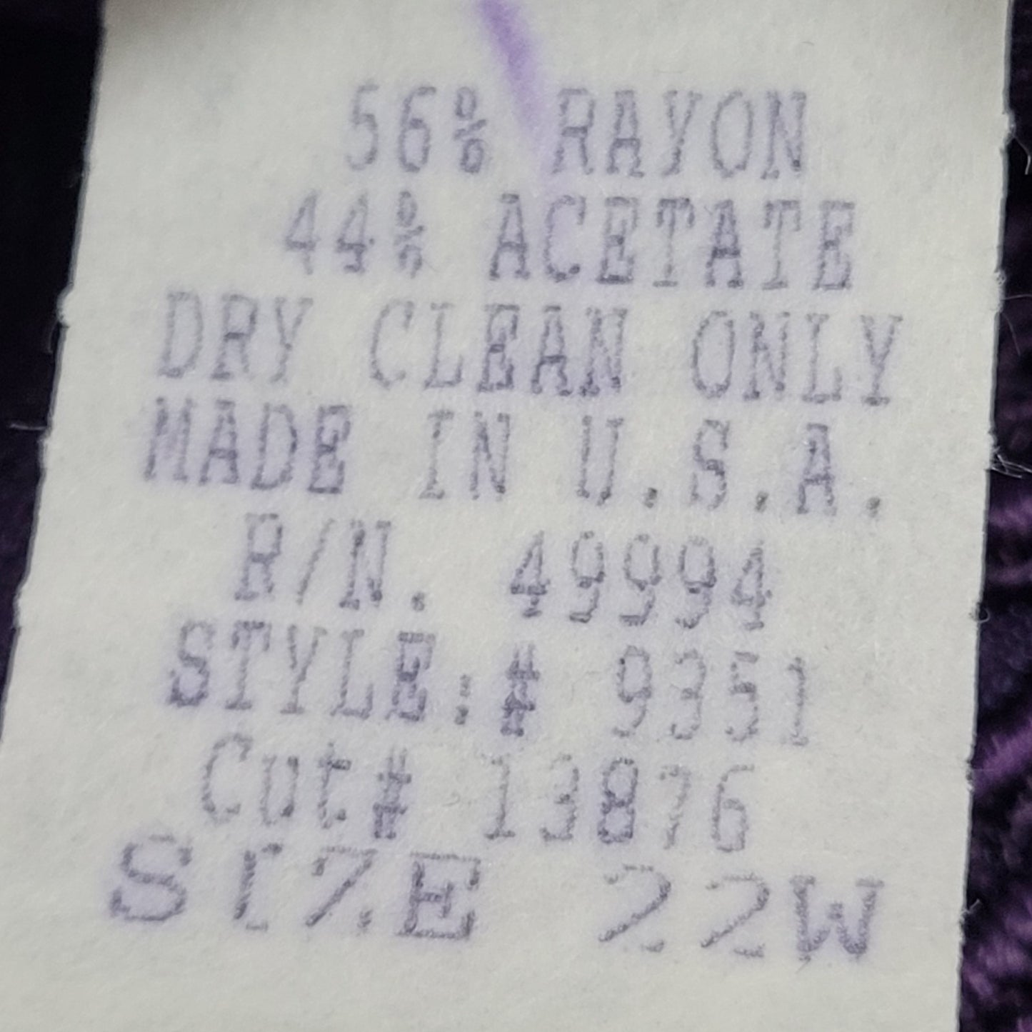 VTG R&M Richards Purple Skirt Suit Outfit 2 Piece Set USA Made Size 22W