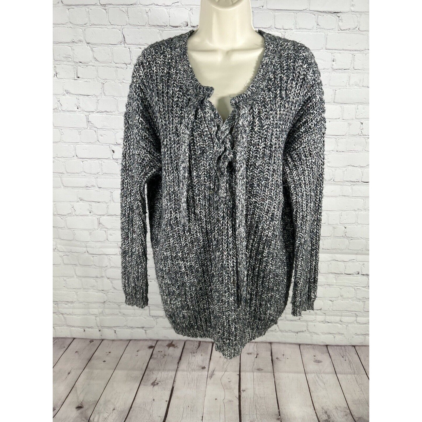 Aerie Lace Up Chest Sweater Multicolored Confetti Knit Long Sleeve Chunky M