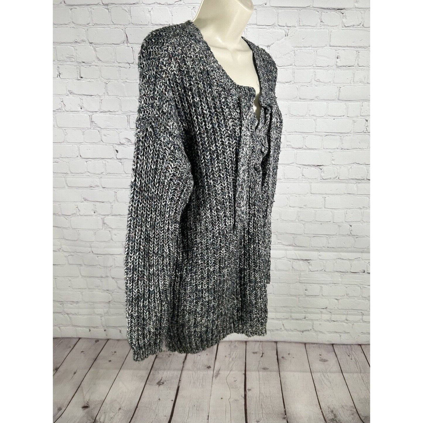 Aerie Lace Up Chest Sweater Multicolored Confetti Knit Long Sleeve Chunky M