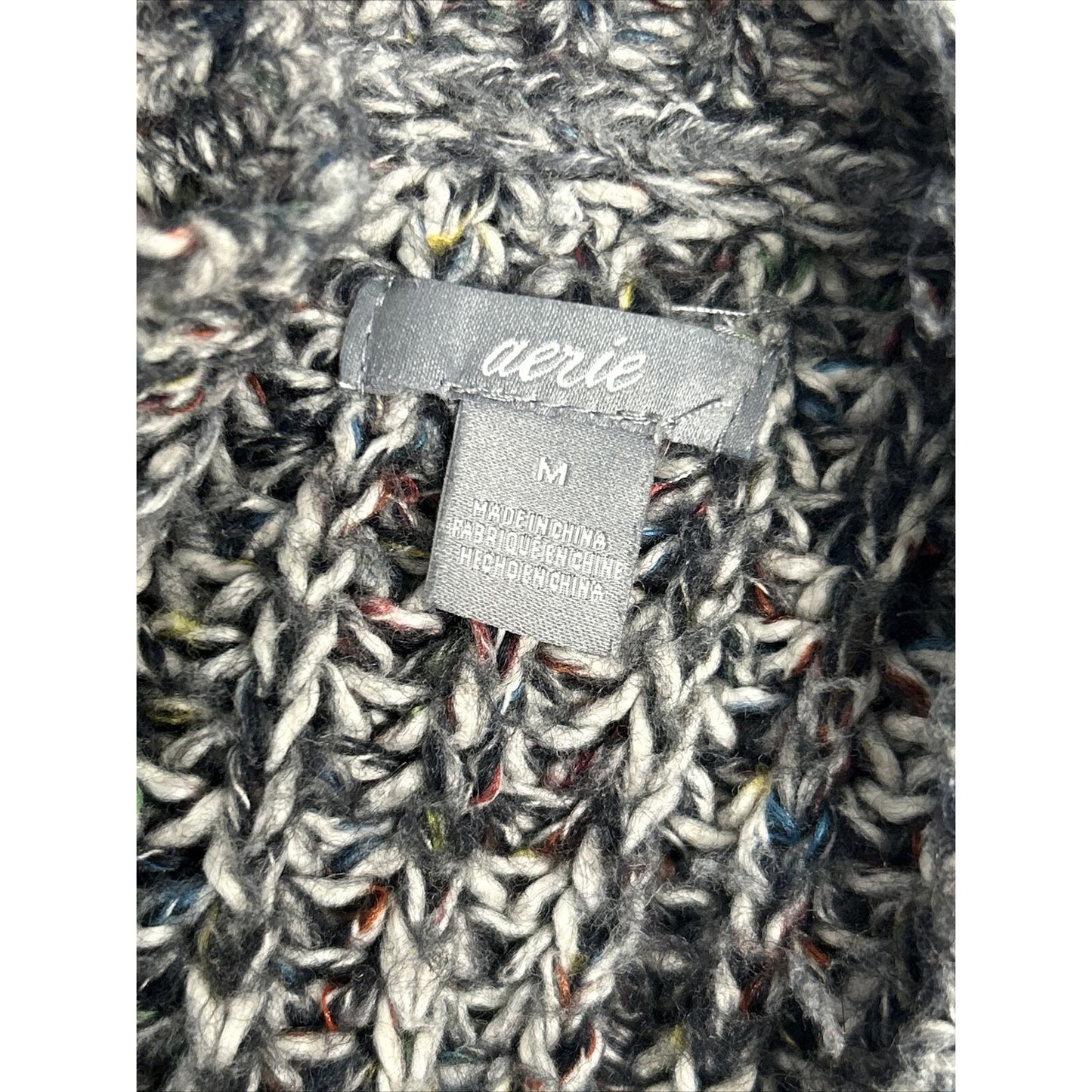 Aerie Lace Up Chest Sweater Multicolored Confetti Knit Long Sleeve Chunky M