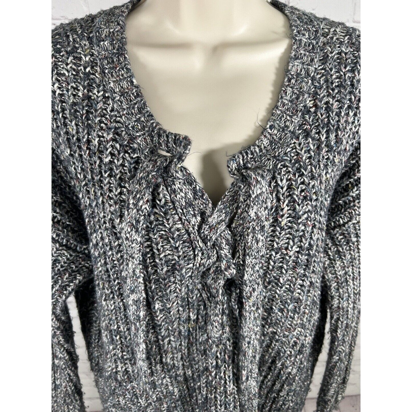 Aerie Lace Up Chest Sweater Multicolored Confetti Knit Long Sleeve Chunky M