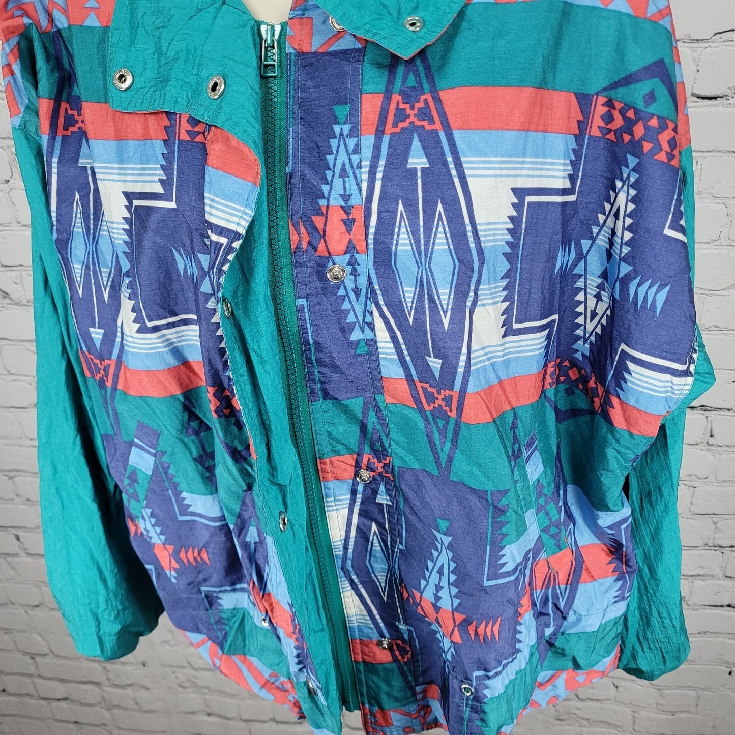 VTG Andy Johns Sport Mulitcolor Aztec Lightweight Windbreaker Jacket Size XL