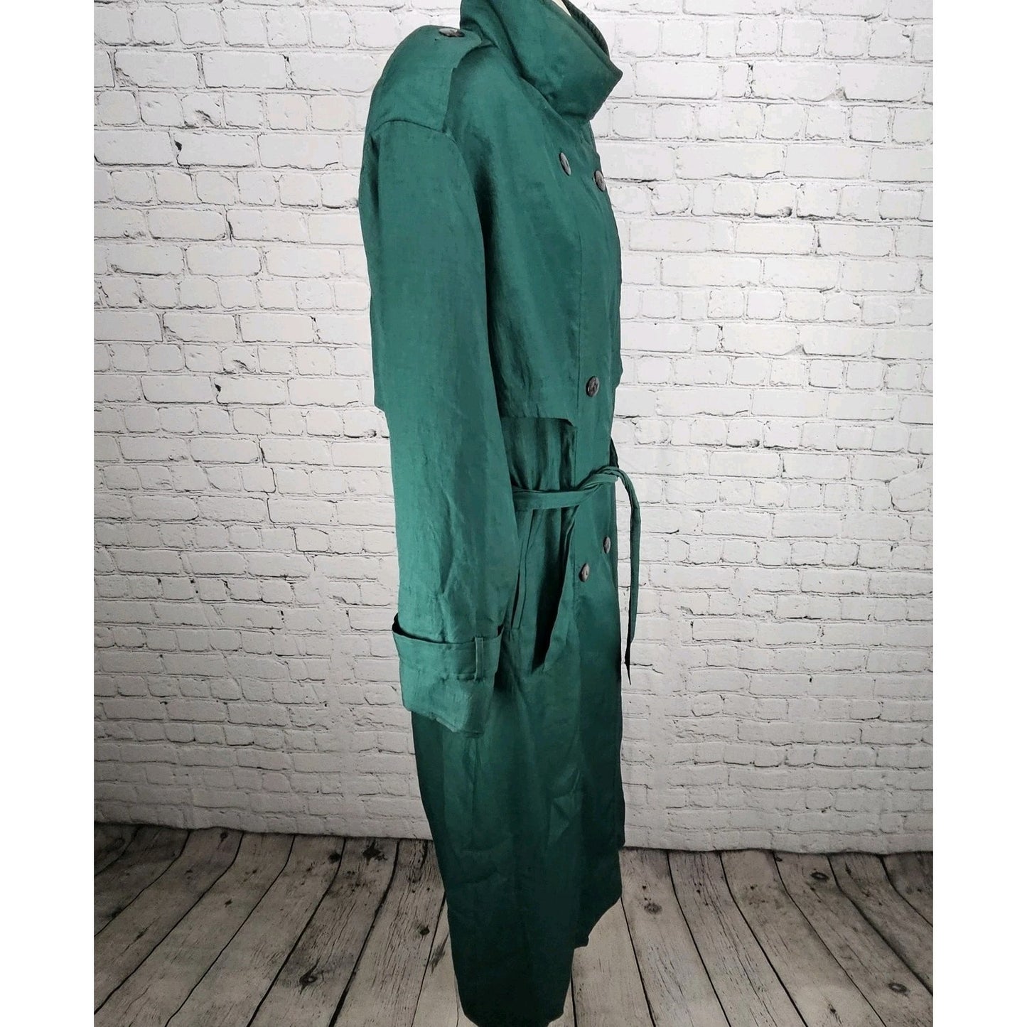 VTG Irving Posluns Green Double Breasted Belted Insulated Trench Coat 9/10