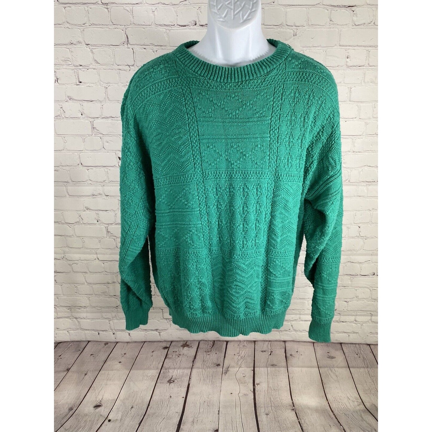 VTG Victoria Dry Goods 100% Cotton Green Chunky Knit Pullover Sweater Men’s XL