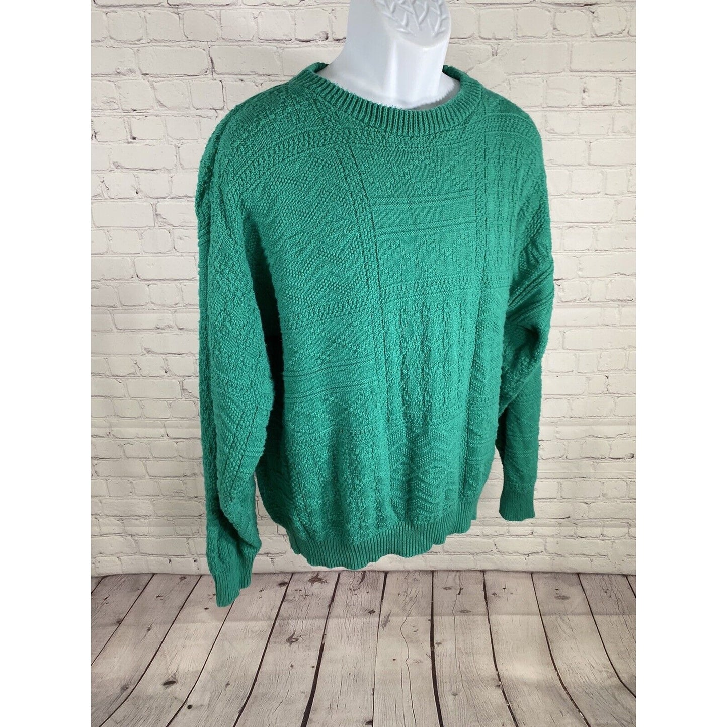 VTG Victoria Dry Goods 100% Cotton Green Chunky Knit Pullover Sweater Men’s XL