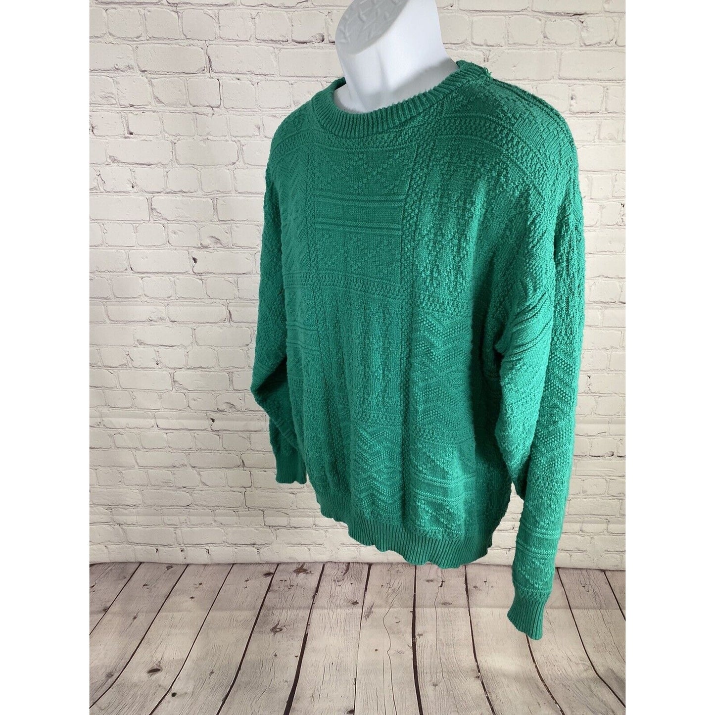 VTG Victoria Dry Goods 100% Cotton Green Chunky Knit Pullover Sweater Men’s XL
