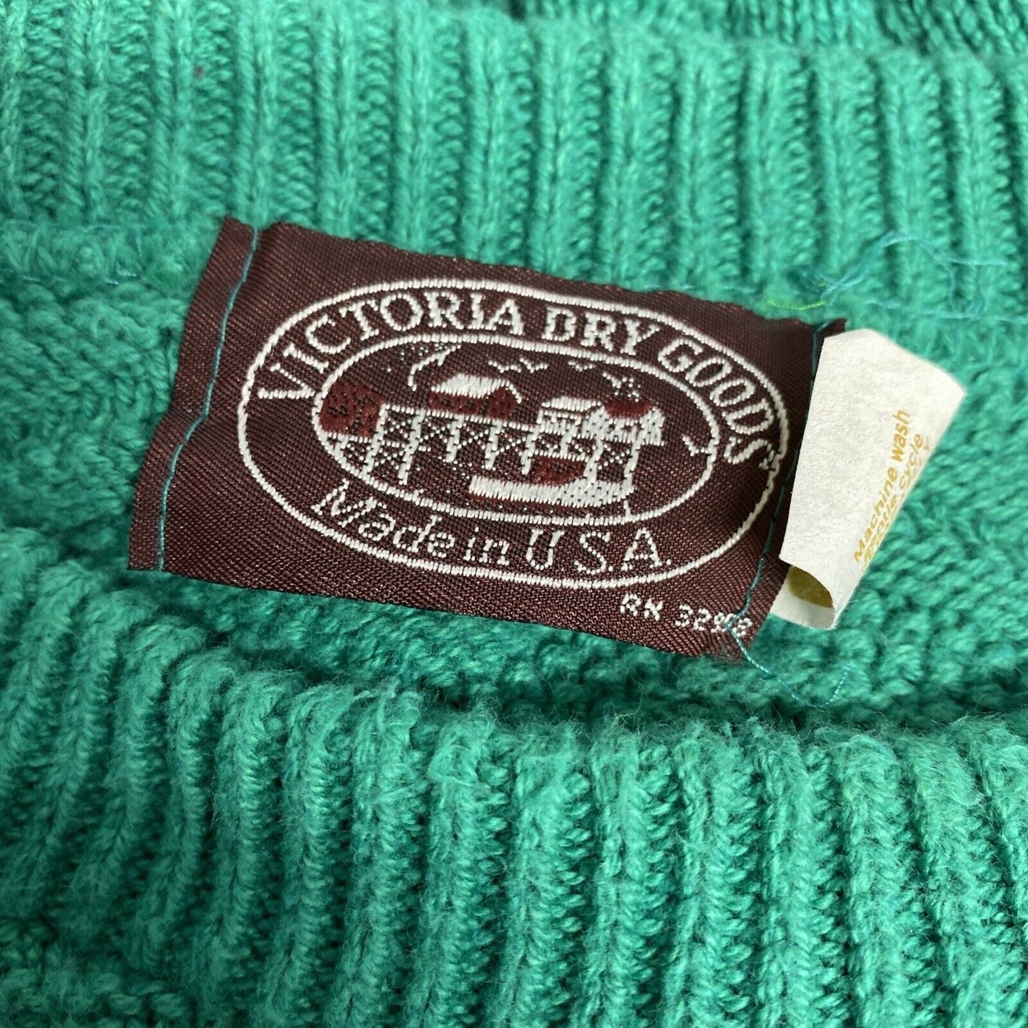 VTG Victoria Dry Goods 100% Cotton Green Chunky Knit Pullover Sweater Men’s XL