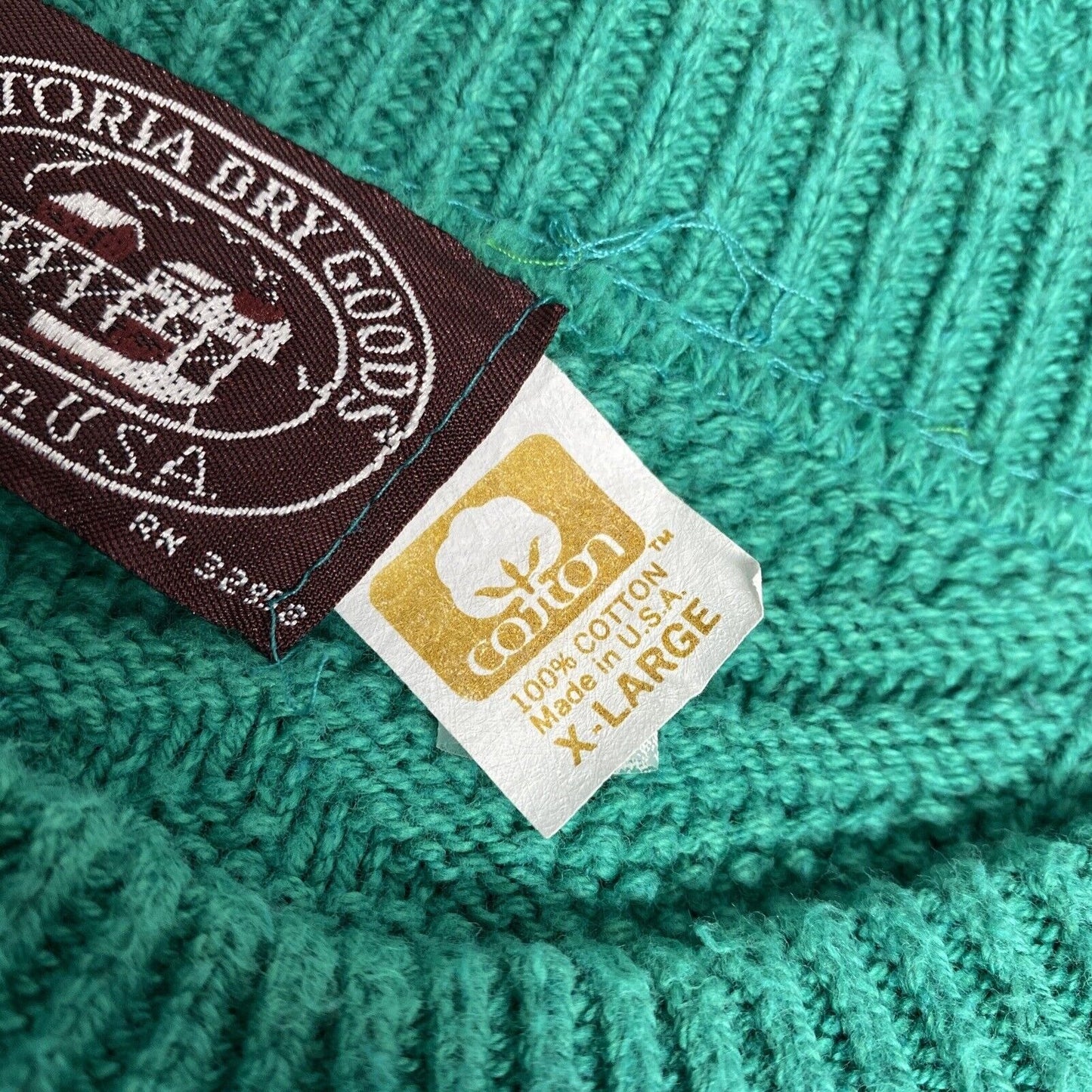 VTG Victoria Dry Goods 100% Cotton Green Chunky Knit Pullover Sweater Men’s XL