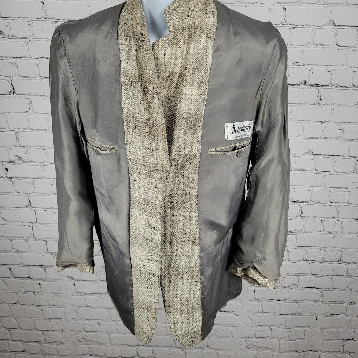 Texitaly Gina Lebole Beige Silk Wool Tweed Blazer Sport Coat Italy Made Size 36