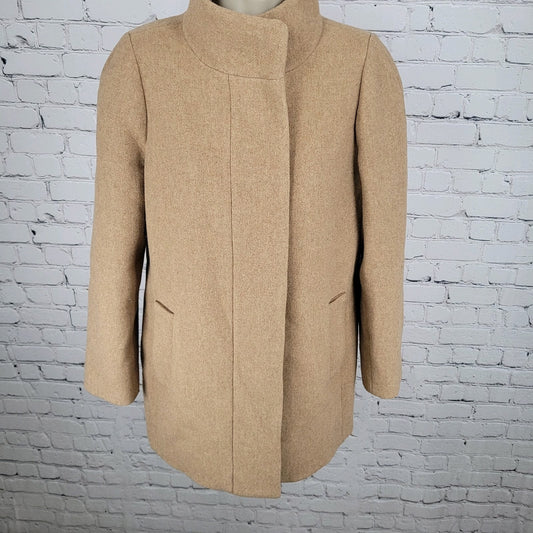 J.CREW Mercantile Tan Wool Blend High Neck Zipped Lined Pockets Overcoat Size 4