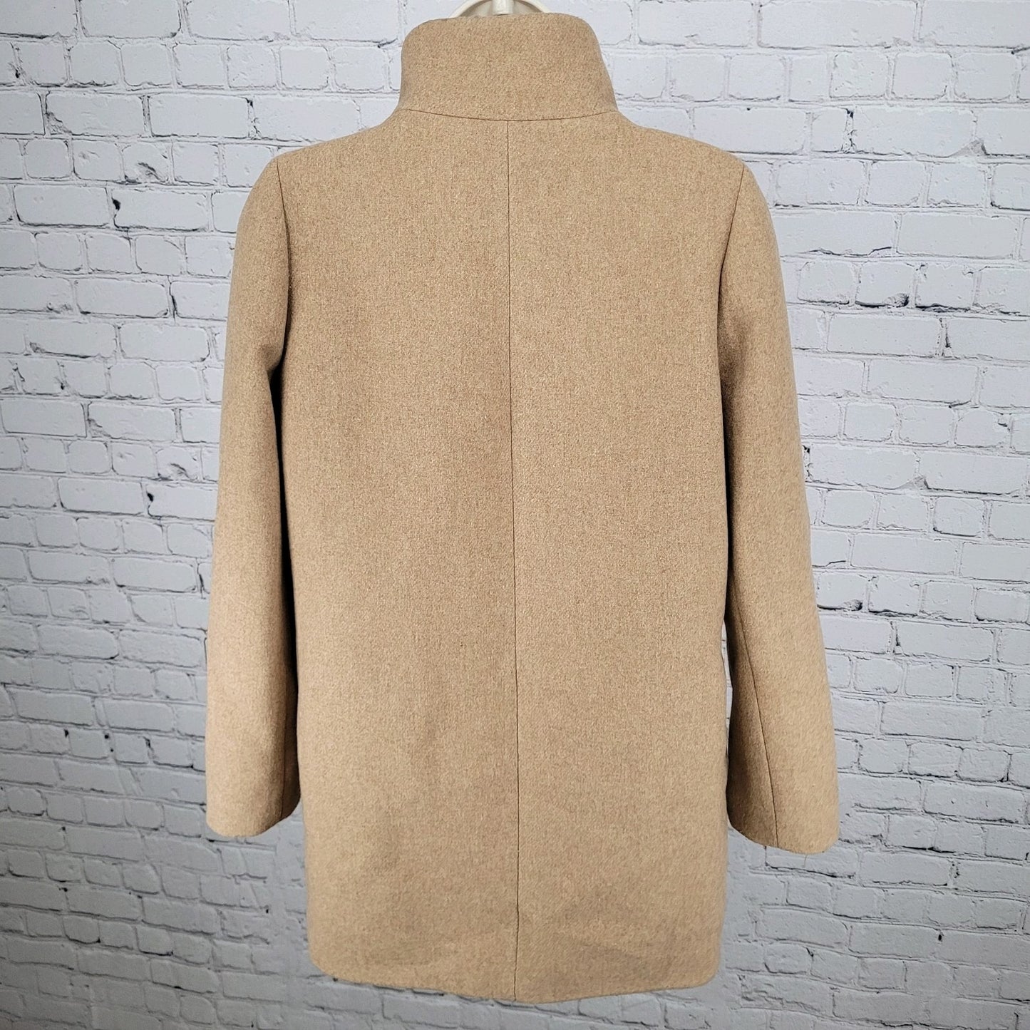 J.CREW Mercantile Tan Wool Blend High Neck Zipped Lined Pockets Overcoat Size 4
