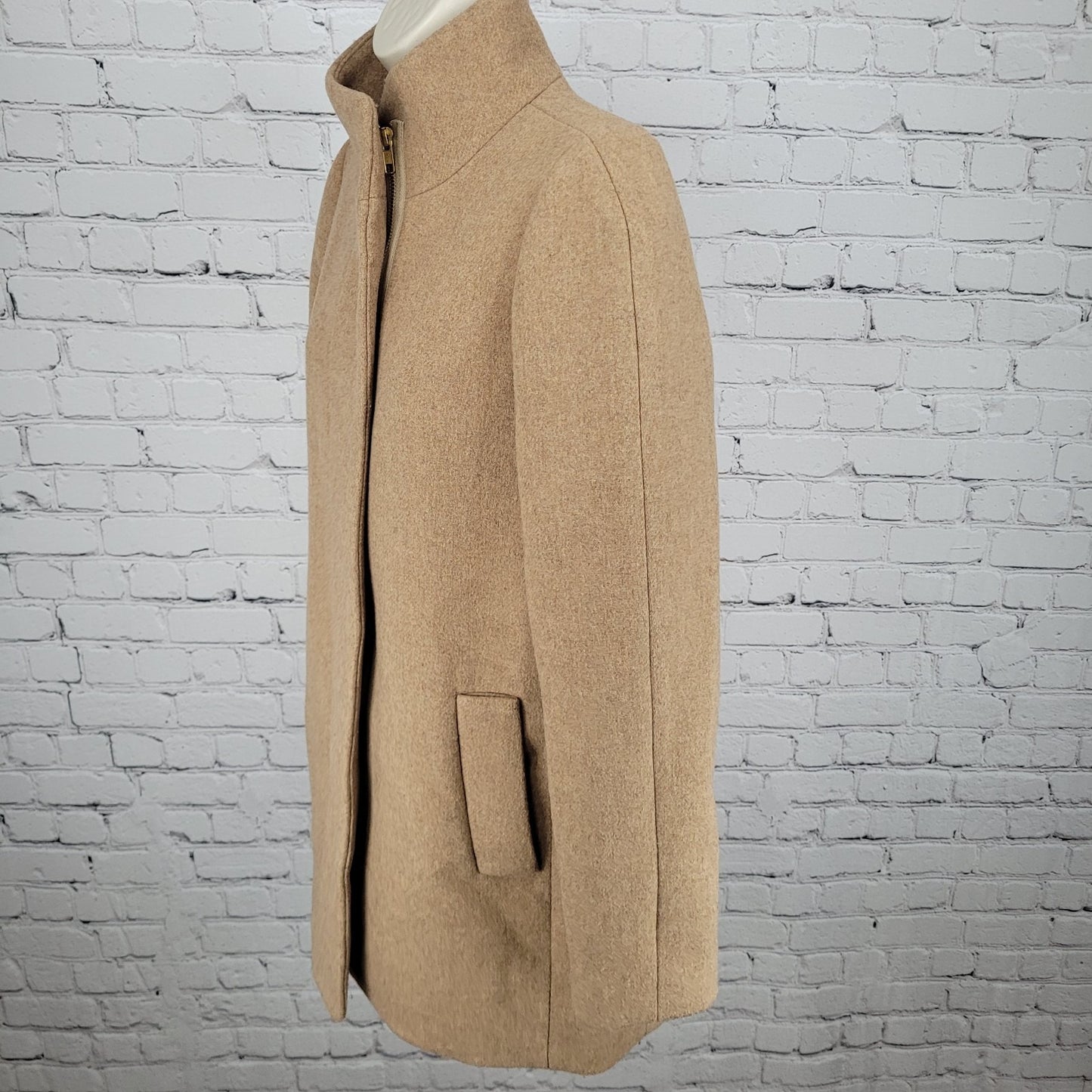 J.CREW Mercantile Tan Wool Blend High Neck Zipped Lined Pockets Overcoat Size 4