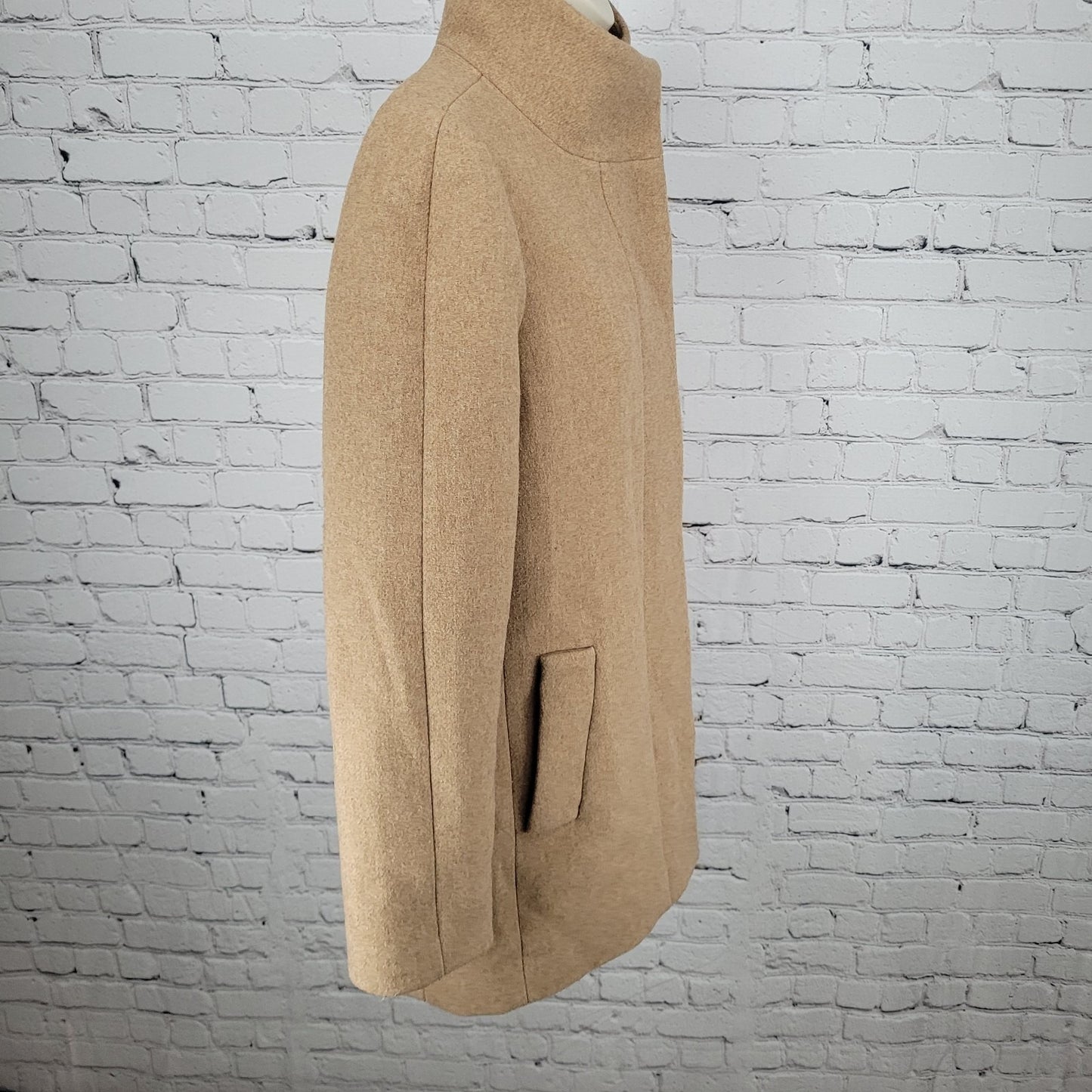 J.CREW Mercantile Tan Wool Blend High Neck Zipped Lined Pockets Overcoat Size 4