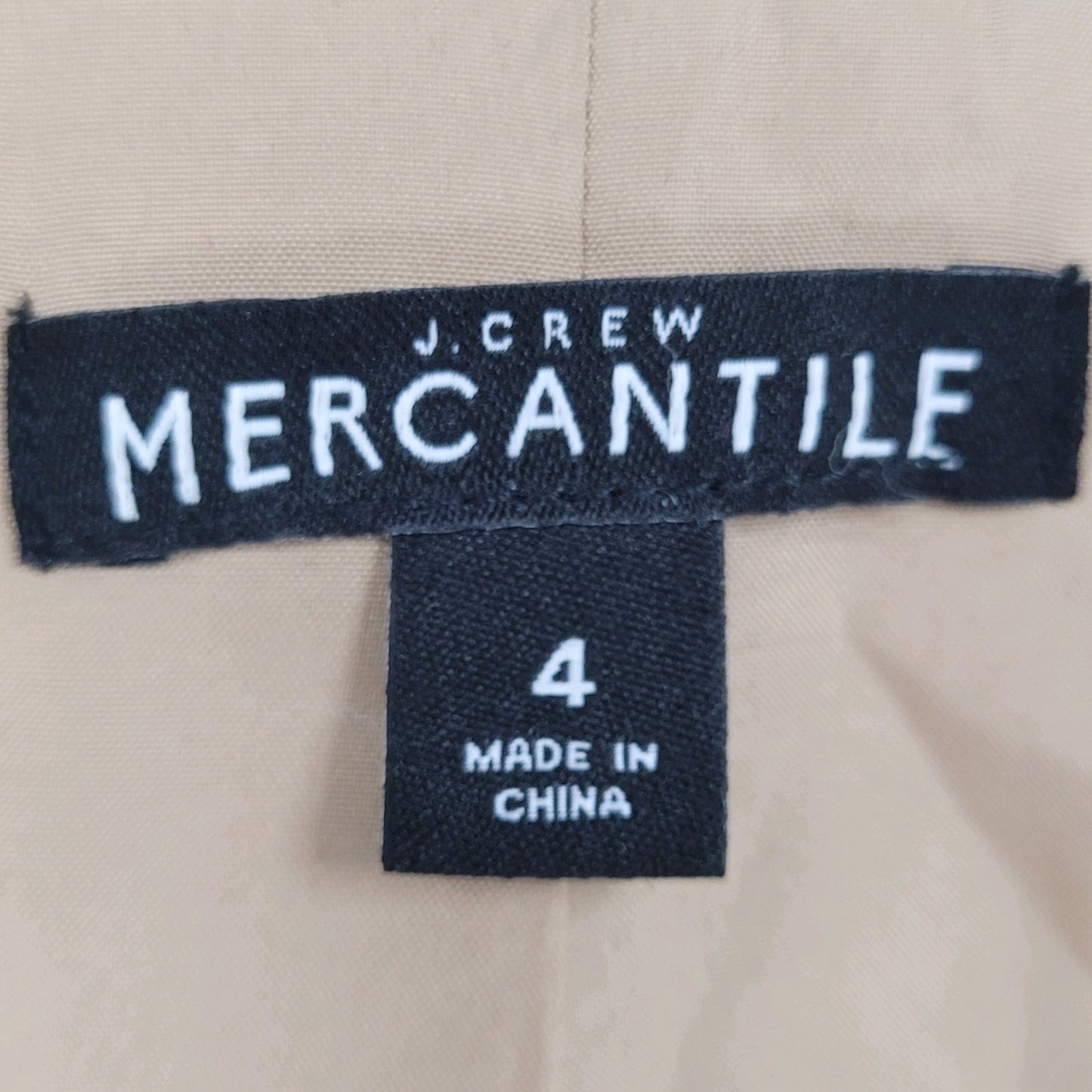 J.CREW Mercantile Tan Wool Blend High Neck Zipped Lined Pockets Overcoat Size 4