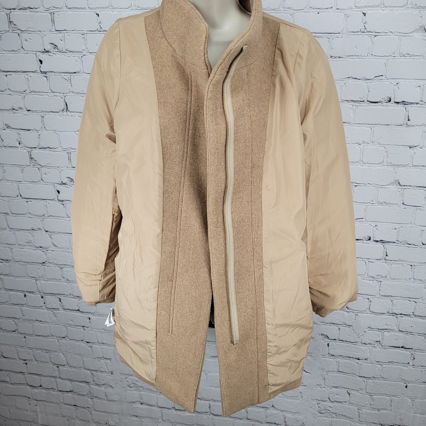 J.CREW Mercantile Tan Wool Blend High Neck Zipped Lined Pockets Overcoat Size 4