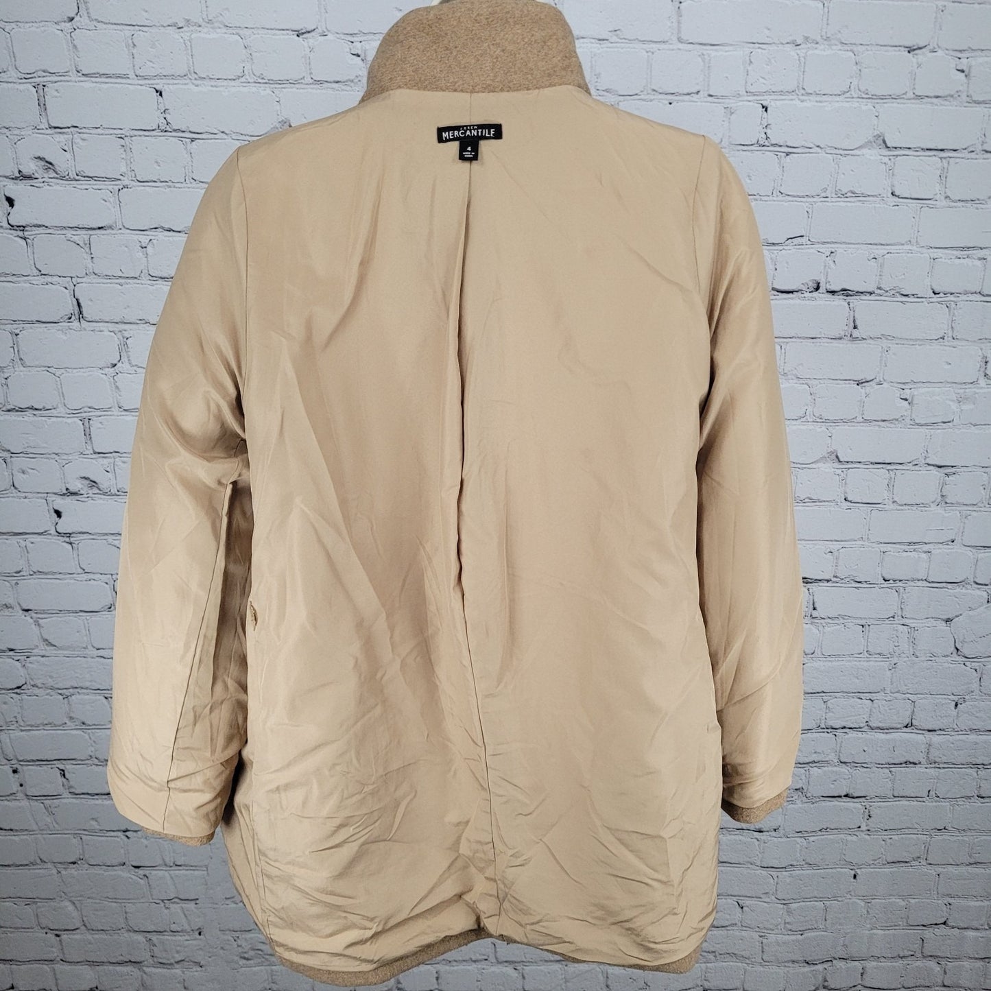 J.CREW Mercantile Tan Wool Blend High Neck Zipped Lined Pockets Overcoat Size 4