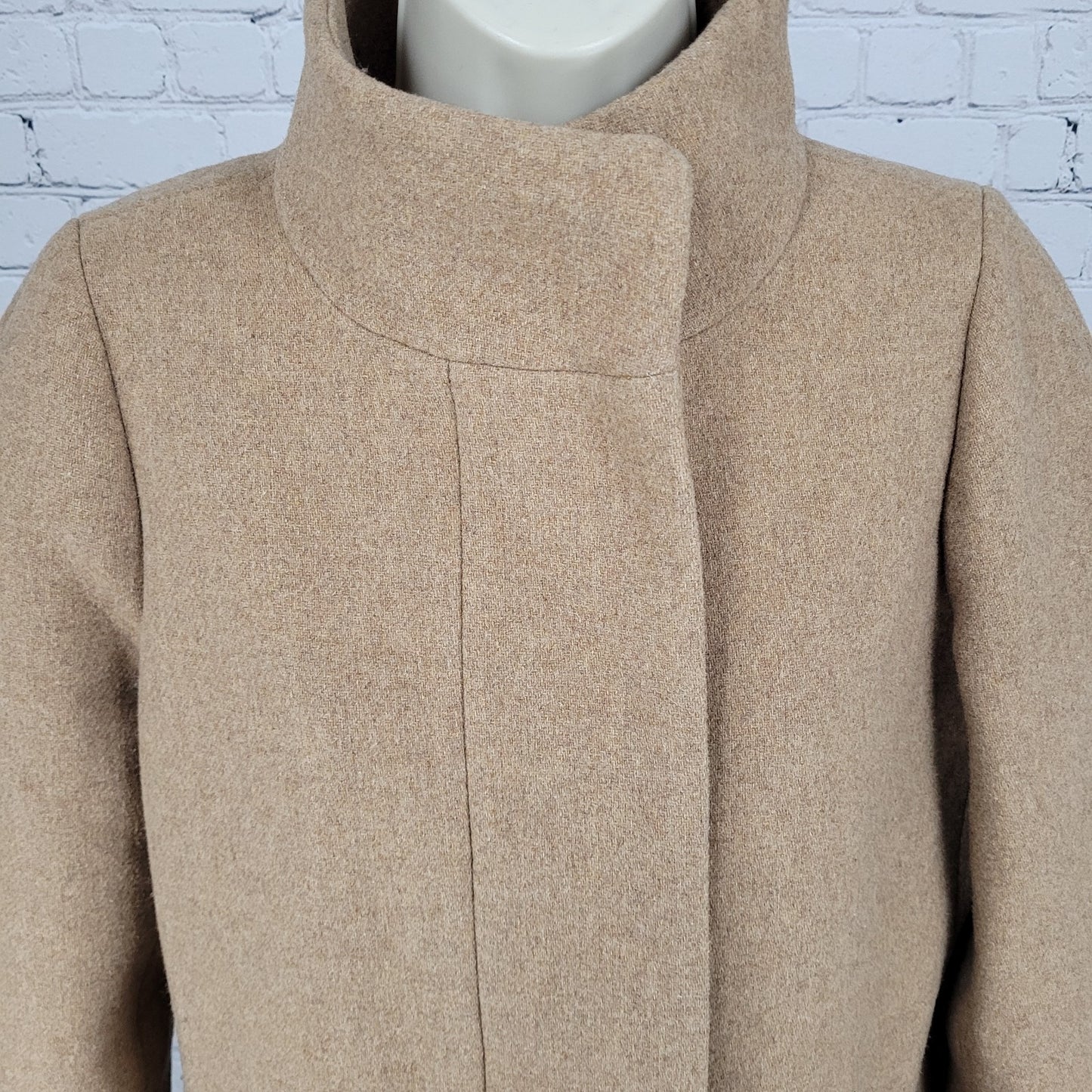 J.CREW Mercantile Tan Wool Blend High Neck Zipped Lined Pockets Overcoat Size 4