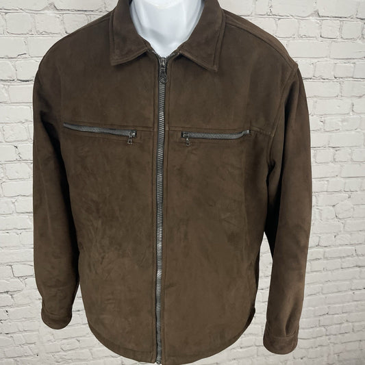 Alf Brown Microsueded Fleece Windproof Full Zipped Collared Jacket Size Medium M