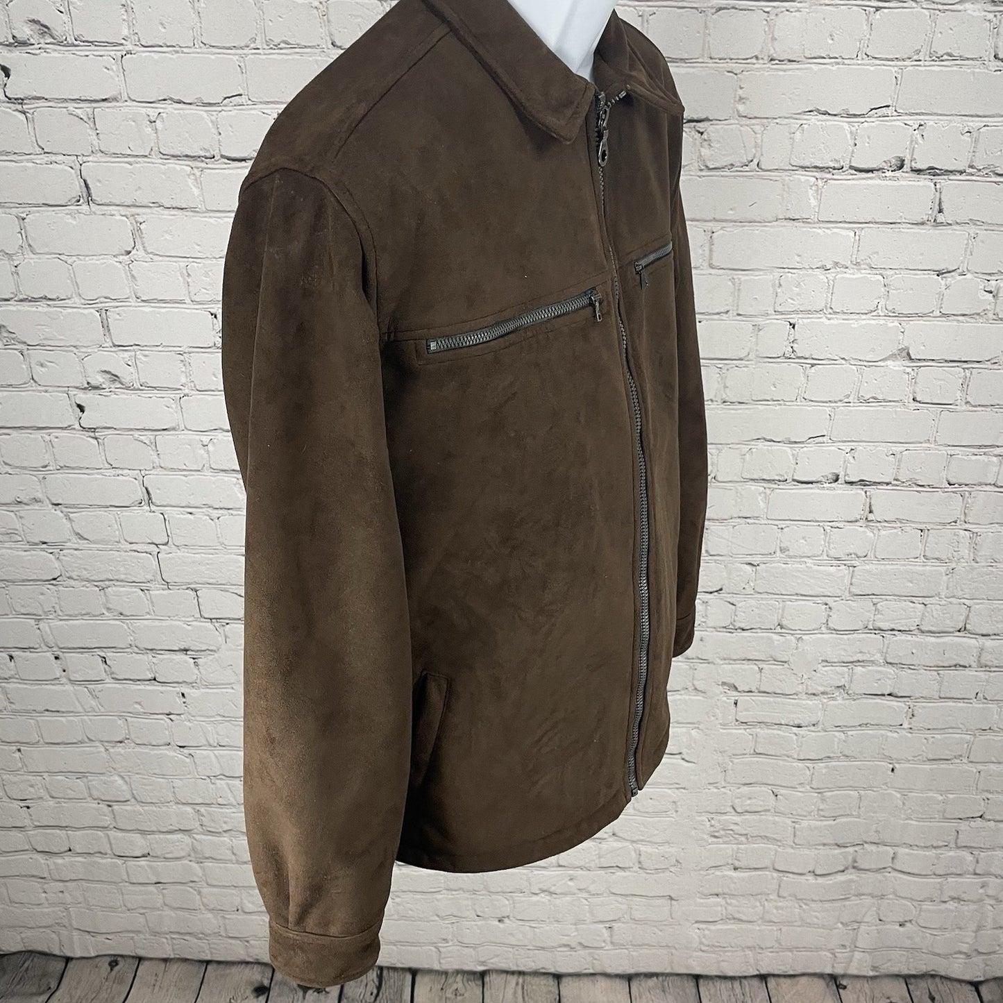 Alf Brown Microsueded Fleece Windproof Full Zipped Collared Jacket Size Medium M