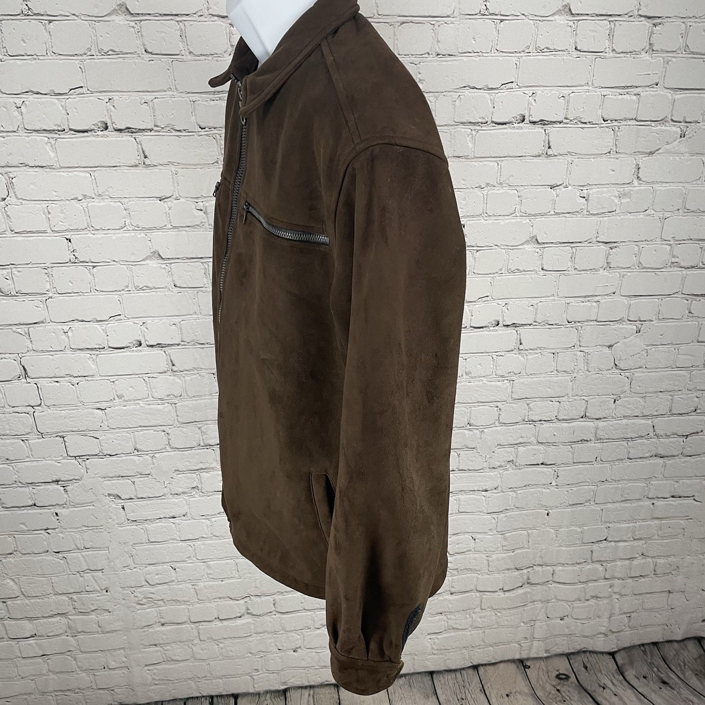 Alf Brown Microsueded Fleece Windproof Full Zipped Collared Jacket Size Medium M