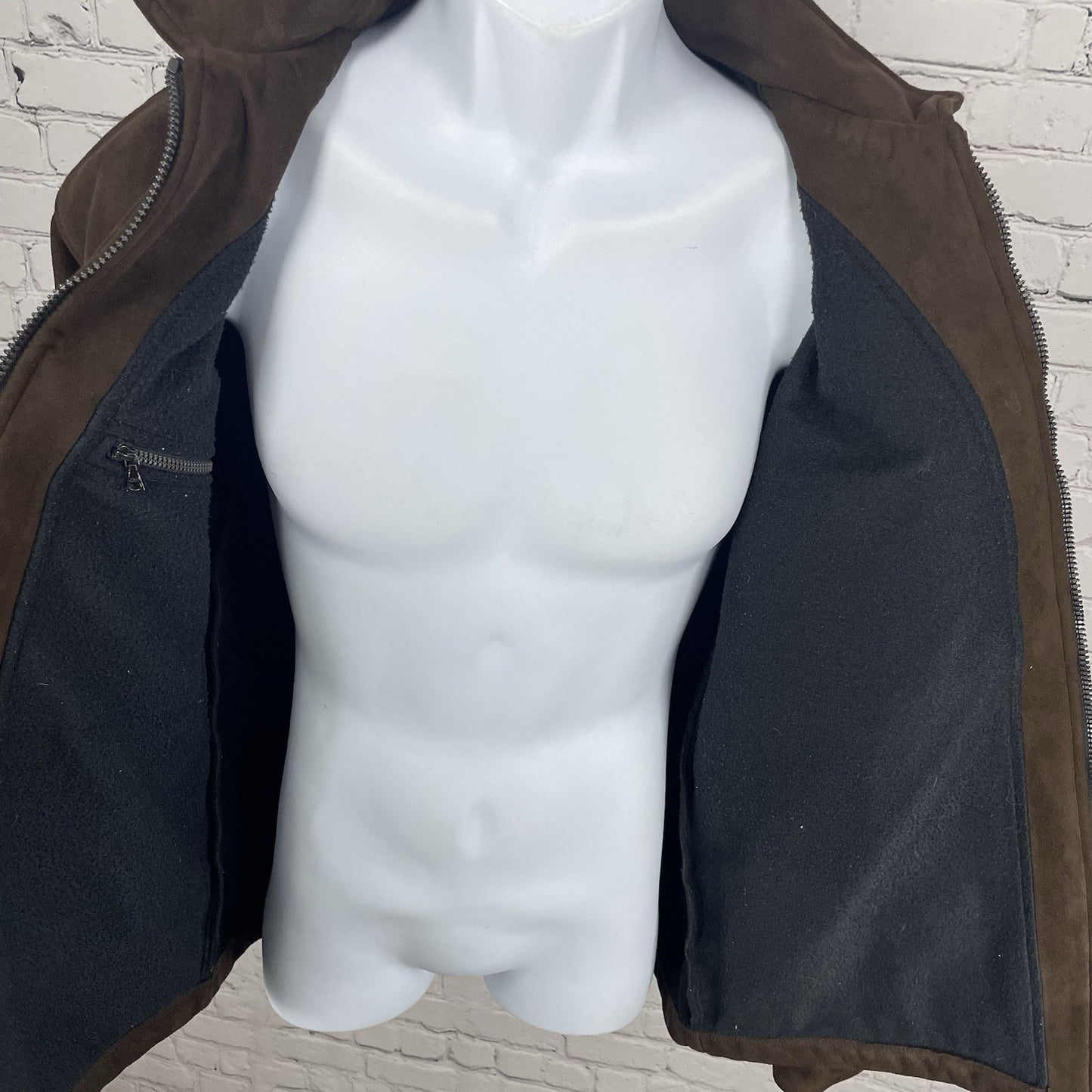 Alf Brown Microsueded Fleece Windproof Full Zipped Collared Jacket Size Medium M