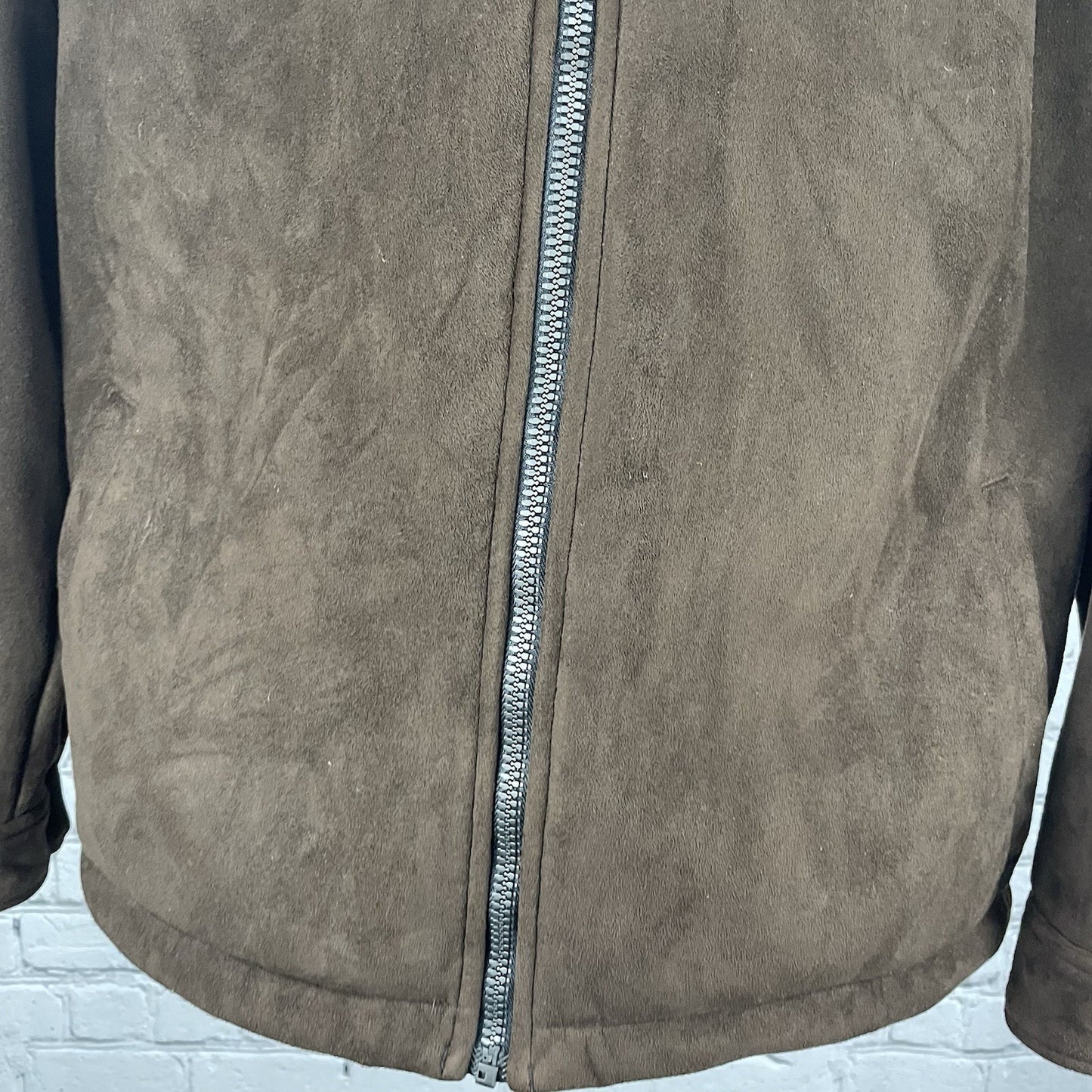 Alf Brown Microsueded Fleece Windproof Full Zipped Collared Jacket Size Medium M
