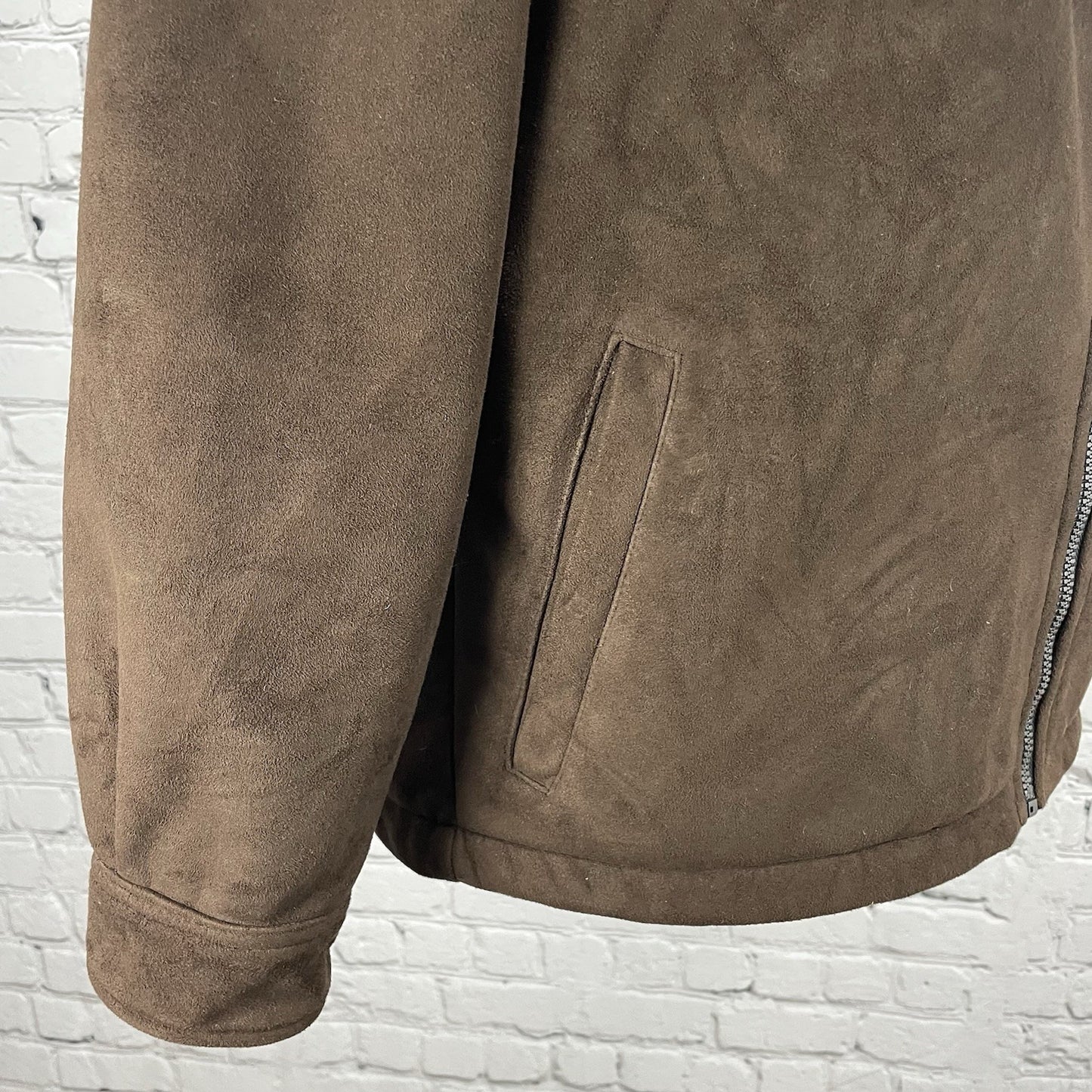 Alf Brown Microsueded Fleece Windproof Full Zipped Collared Jacket Size Medium M