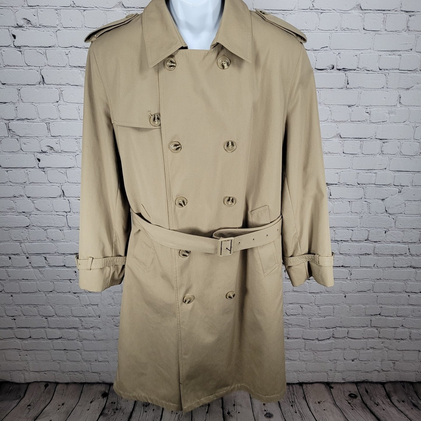 Oleg Cassini Tan Weather Ready Removable Faux Fur Lining Belted Trench Coat 40R