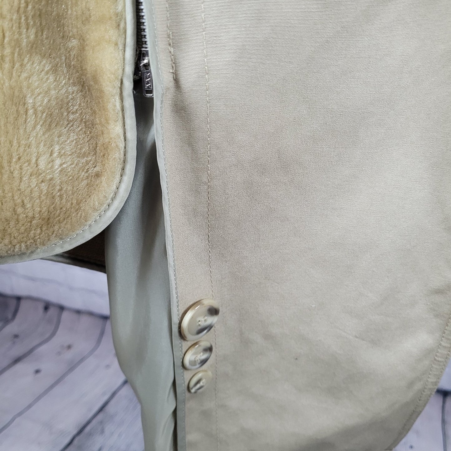Oleg Cassini Tan Weather Ready Removable Faux Fur Lining Belted Trench Coat 40R