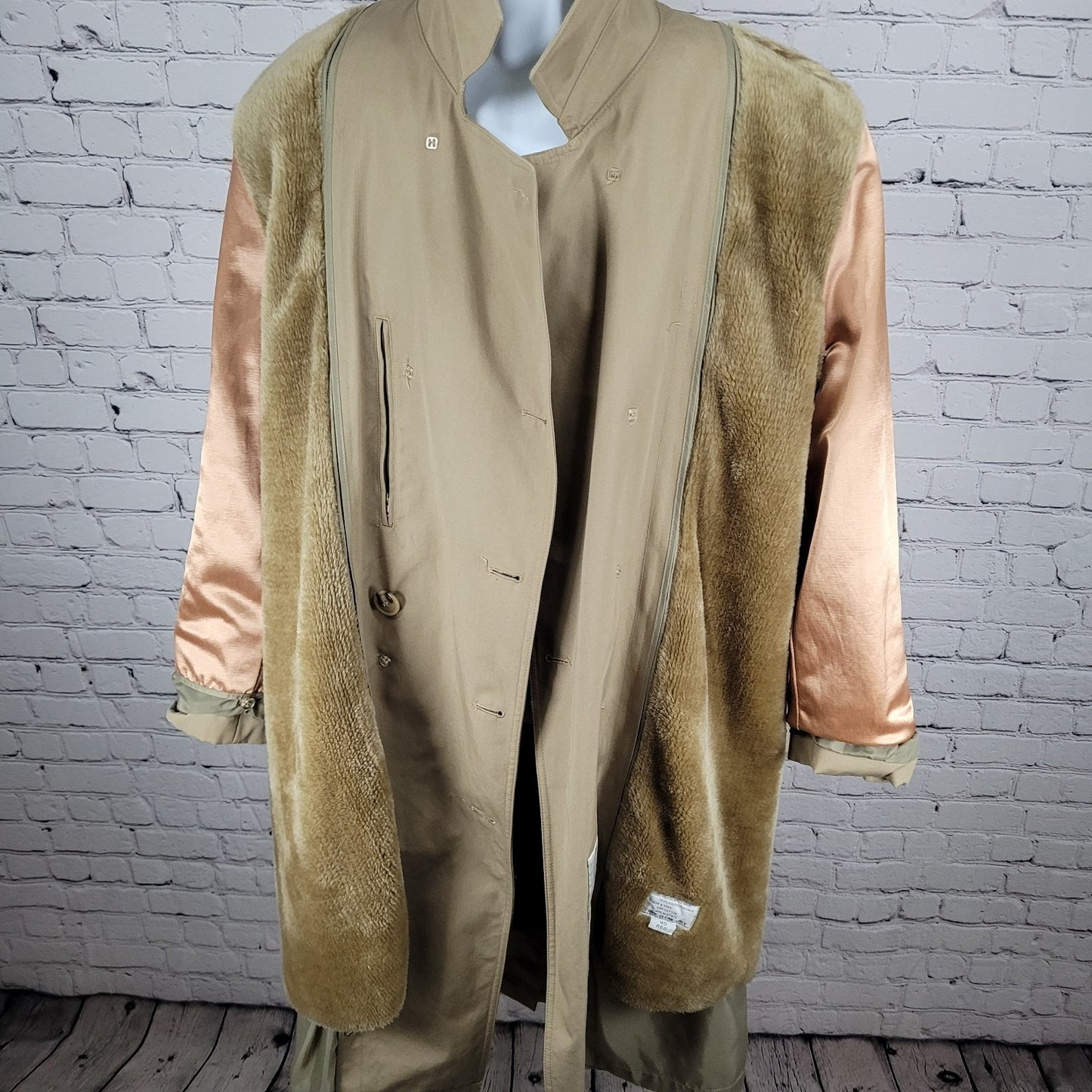 Oleg Cassini Tan Weather Ready Removable Faux Fur Lining Belted Trench Coat 40R