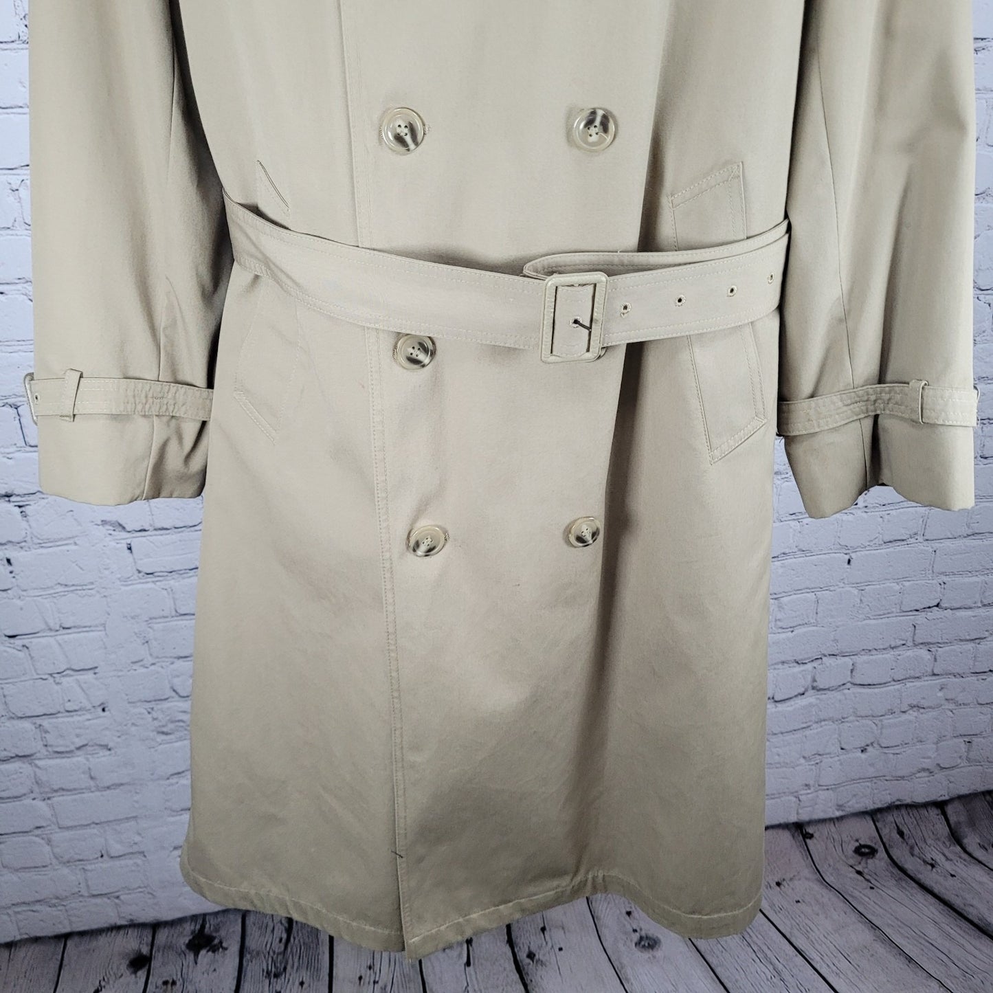 Oleg Cassini Tan Weather Ready Removable Faux Fur Lining Belted Trench Coat 40R