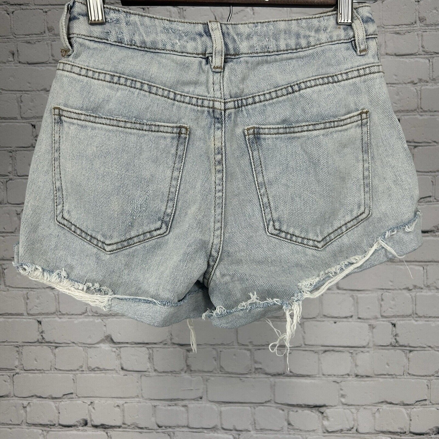 Pacsun Mom Short Light Wash Blue 100% Cotton Distressed Mid Rise Shorts Size 25