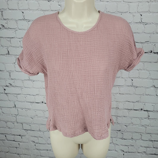 Decjuba Muted Pink 100% Cotton Muslin Short Cuffed Sleeve Top Size Small S