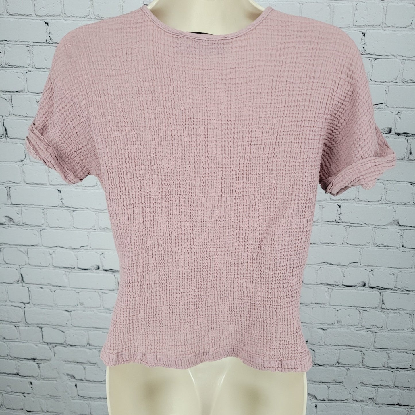 Decjuba Muted Pink 100% Cotton Muslin Short Cuffed Sleeve Top Size Small S