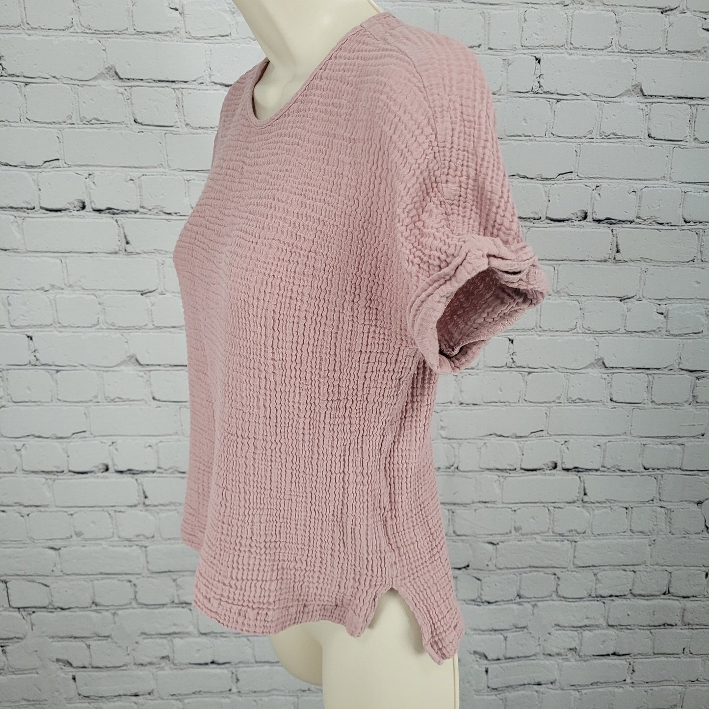 Decjuba Muted Pink 100% Cotton Muslin Short Cuffed Sleeve Top Size Small S