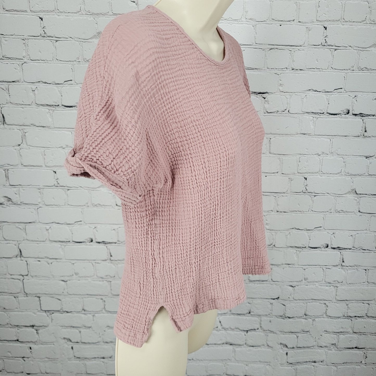 Decjuba Muted Pink 100% Cotton Muslin Short Cuffed Sleeve Top Size Small S