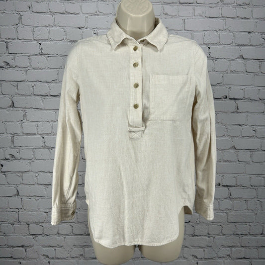 Madewell Ivory 100% Cotton Half Button Long Sleeve Collared Blouse Size XXS