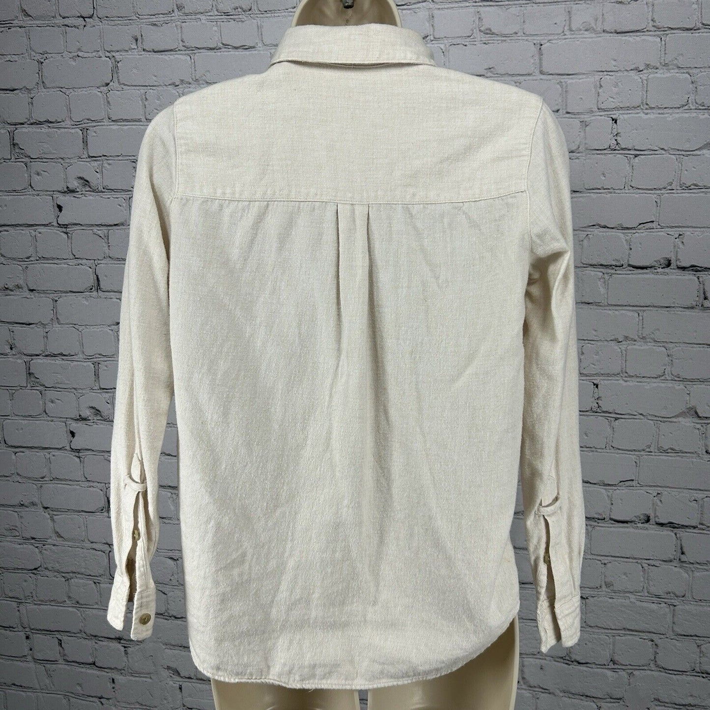 Madewell Ivory 100% Cotton Half Button Long Sleeve Collared Blouse Size XXS