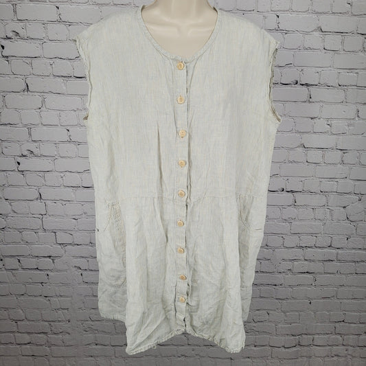 FLAX By Jeanne Engelhart Muted Blue Pinstriped Buttoned Unlined Dress Size 2XL