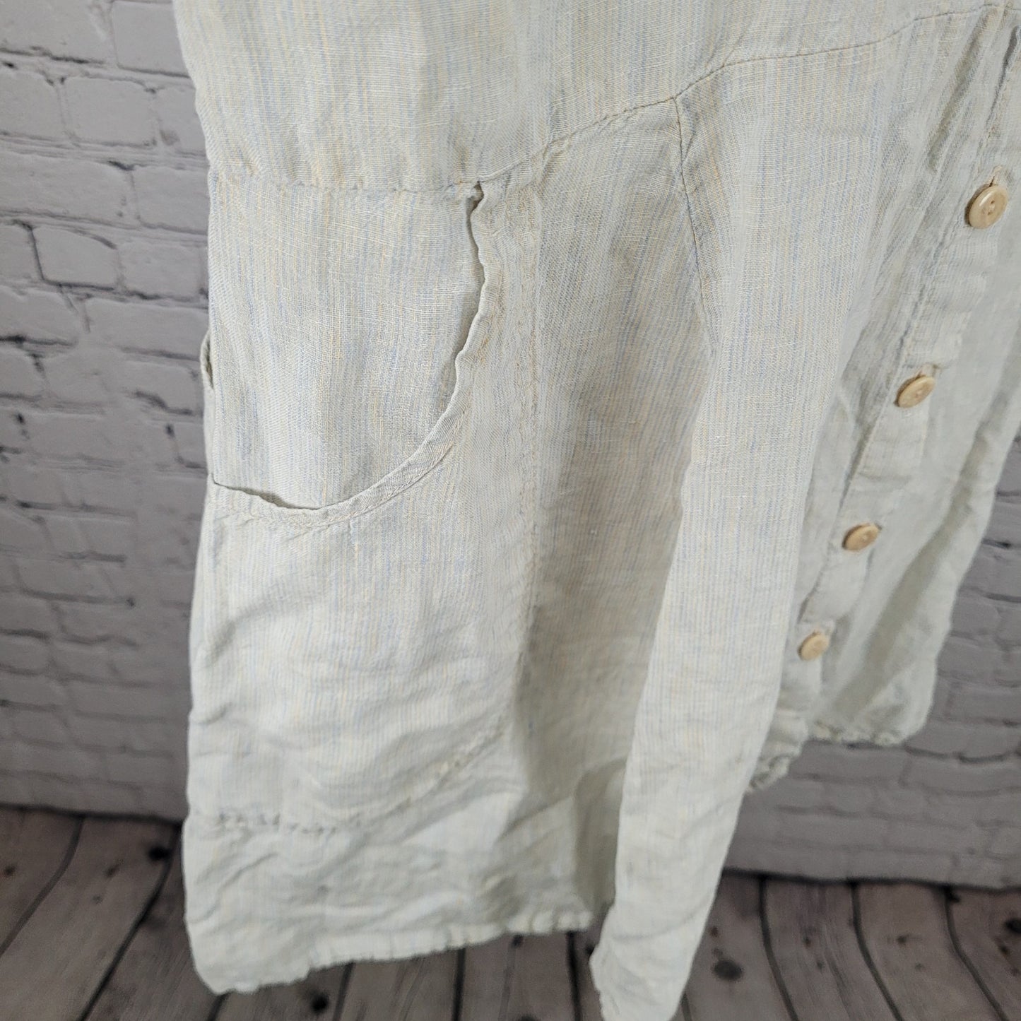 FLAX By Jeanne Engelhart Muted Blue Pinstriped Buttoned Unlined Dress Size 2XL