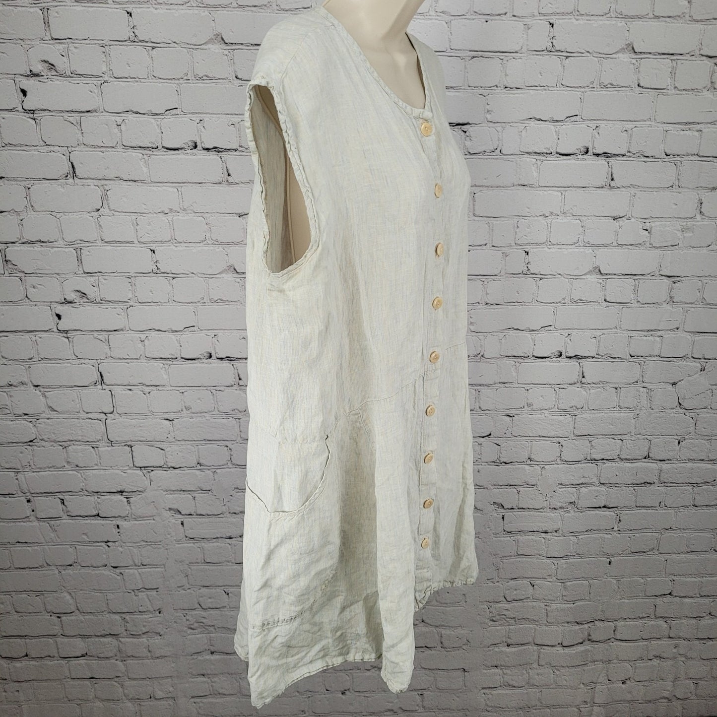 FLAX By Jeanne Engelhart Muted Blue Pinstriped Buttoned Unlined Dress Size 2XL