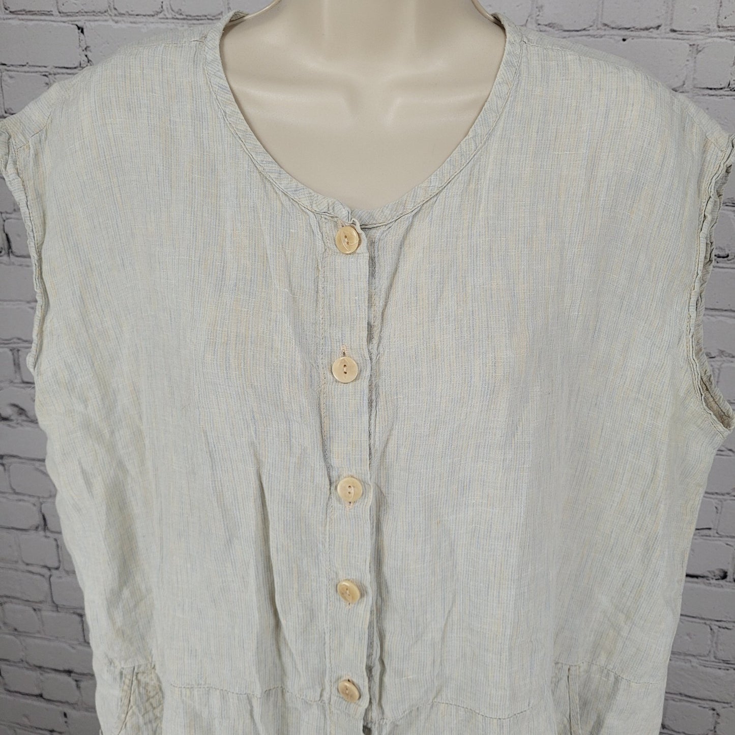 FLAX By Jeanne Engelhart Muted Blue Pinstriped Buttoned Unlined Dress Size 2XL